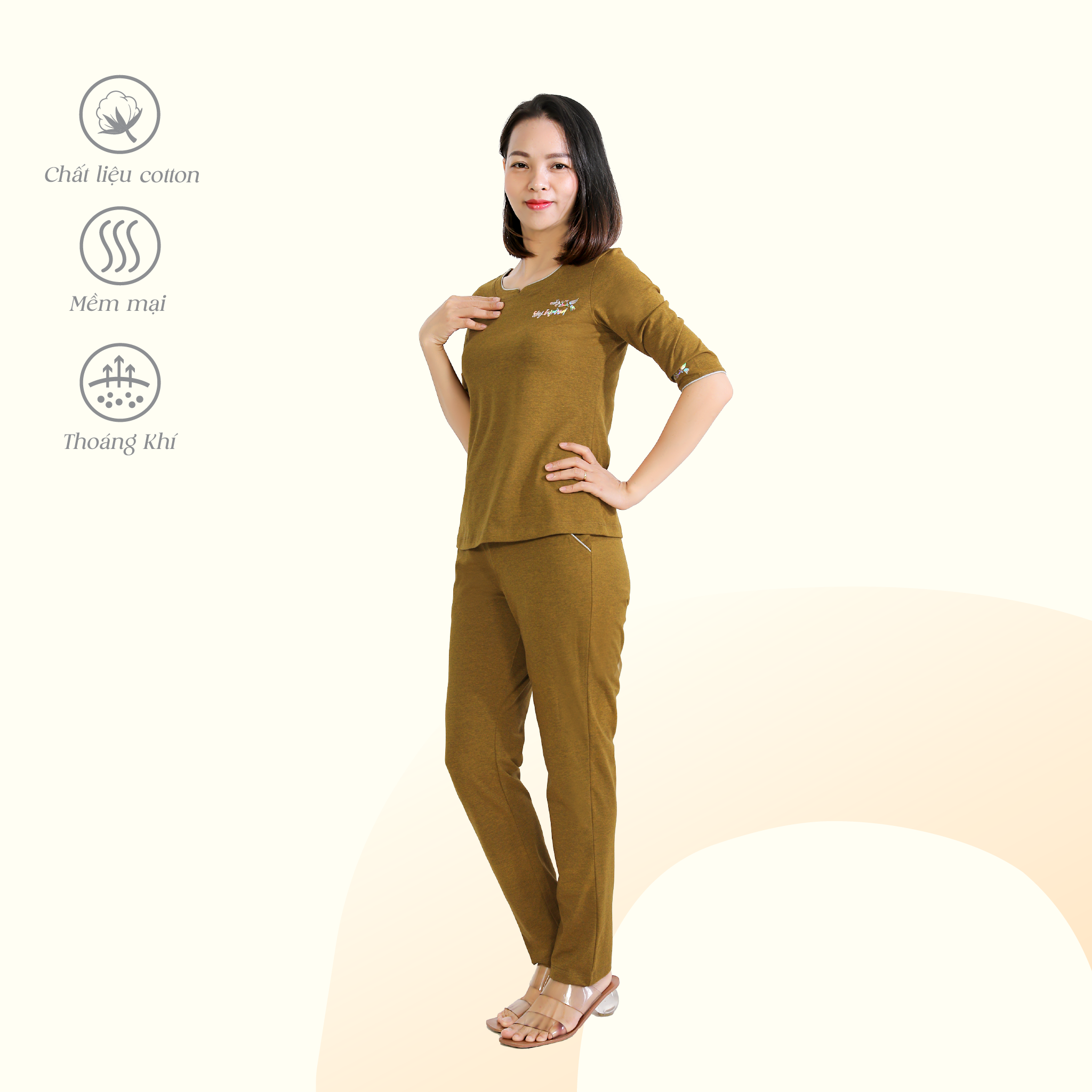 Set đồ bộ nữ kiểu quần dài tay lỡ chất cotton cvc mát 193p 3413