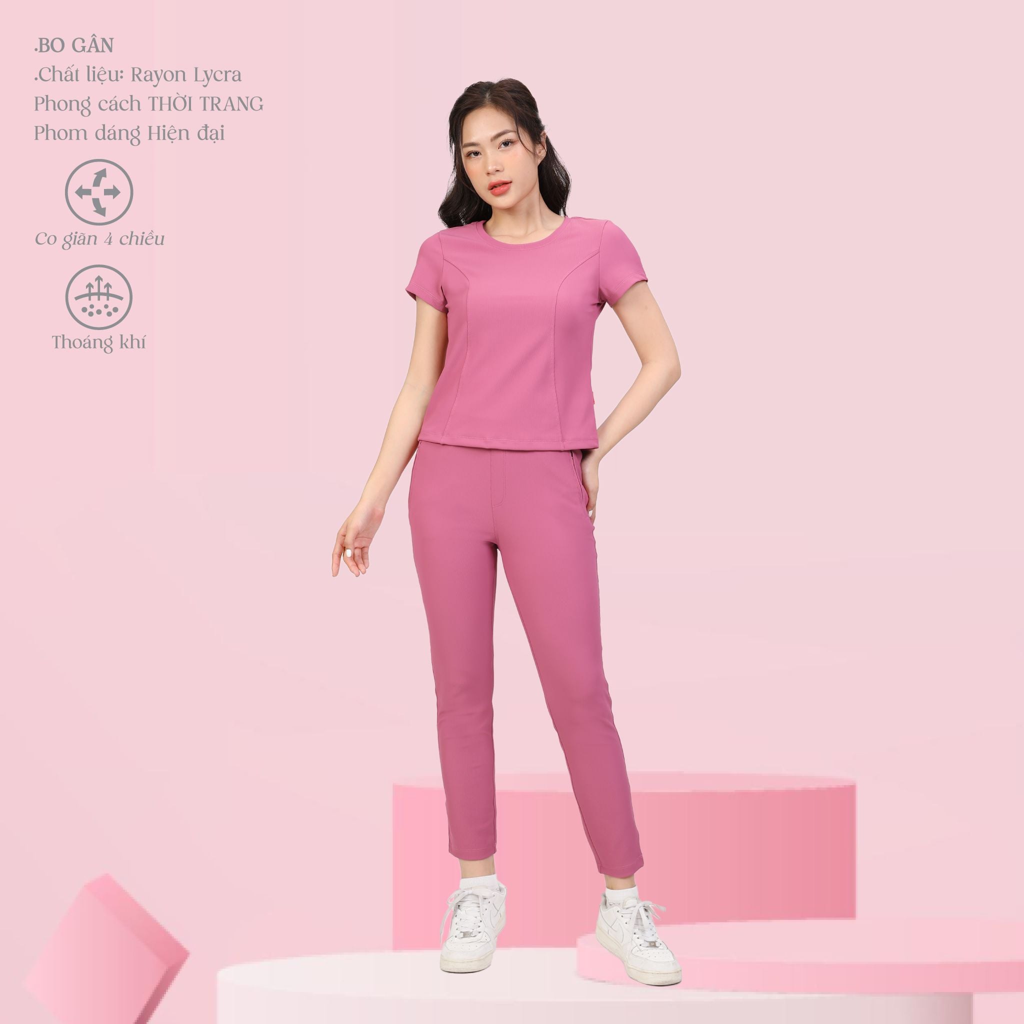 Set đồ bộ nữ kiểu quần dài tay ngắn Cổ Tròn chất Rid Gân 553p 3403