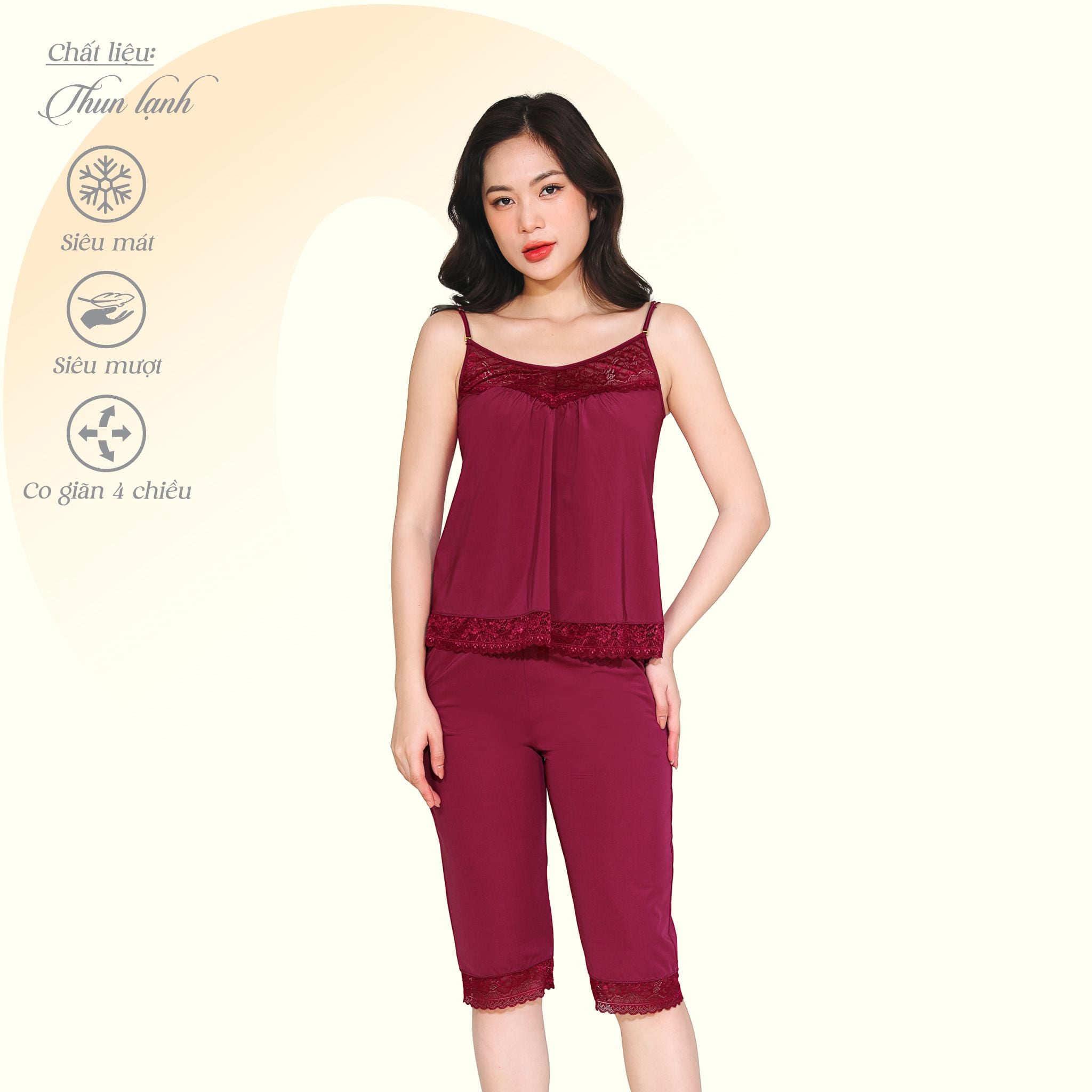 Set đồ bộ nữ kiểu quần lửng dây chất thun lạnh siêu bền 014p 7014