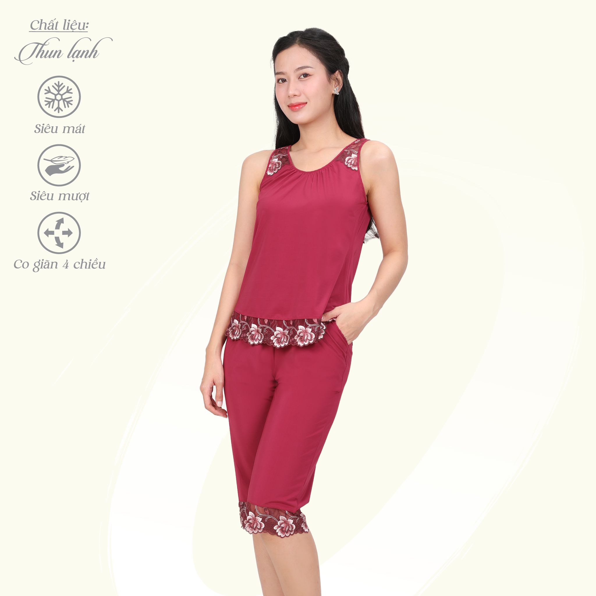 Set đồ bộ nữ kiểu siêu bền kiểu quần lửng không tay chất thun lạnh 014p 7030