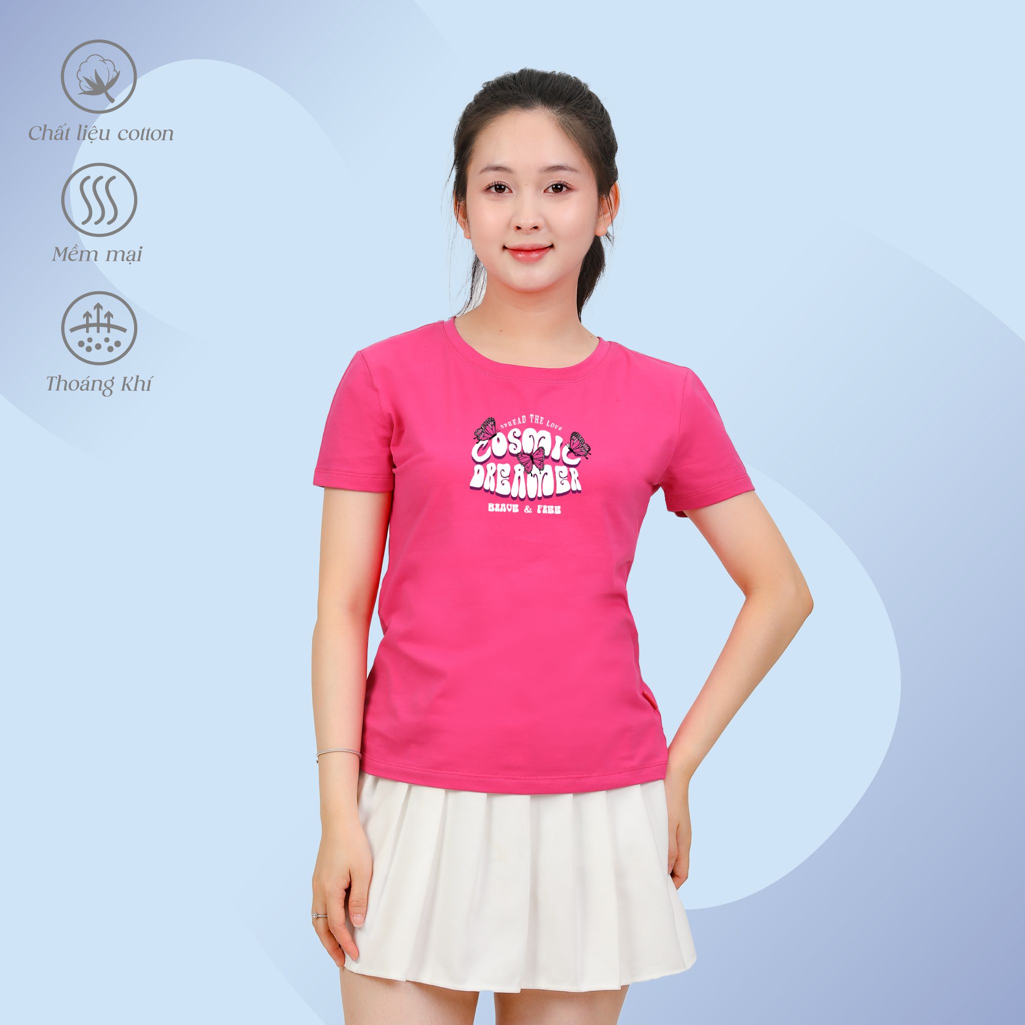 Áo thun nữ tay ngắn Cổ Tròn Form Suông chất cotton siêu mát 020p 0317