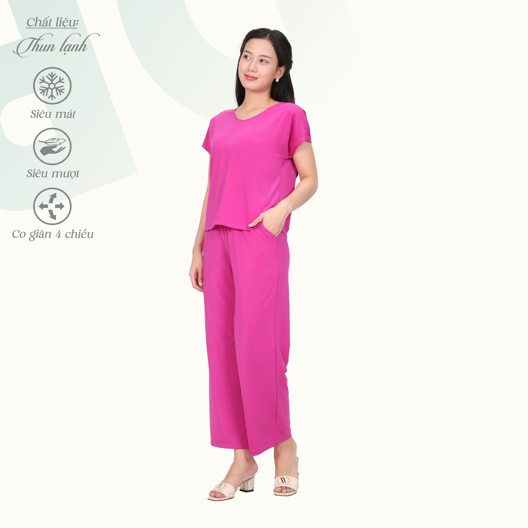 Set đồ bộ nữ kiểu quần dài tay ngắn chất thun lạnh siêu bền 013p 6100