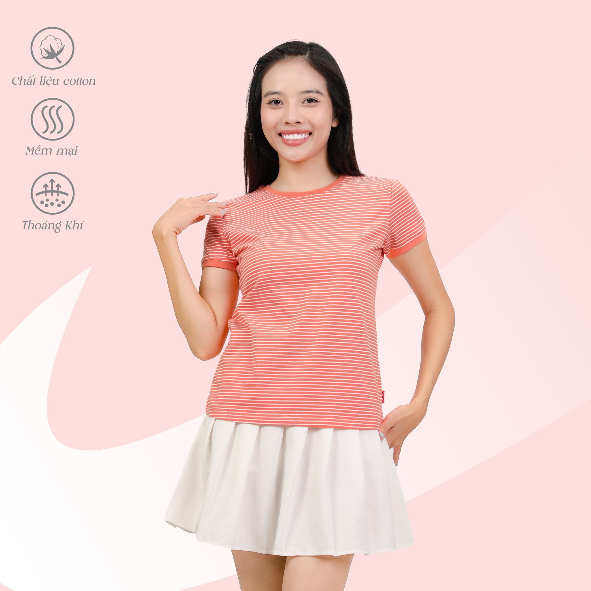 Áo thun nữ tay ngắn form suông cổ tròn chất cotton siêu mát 020p 0099