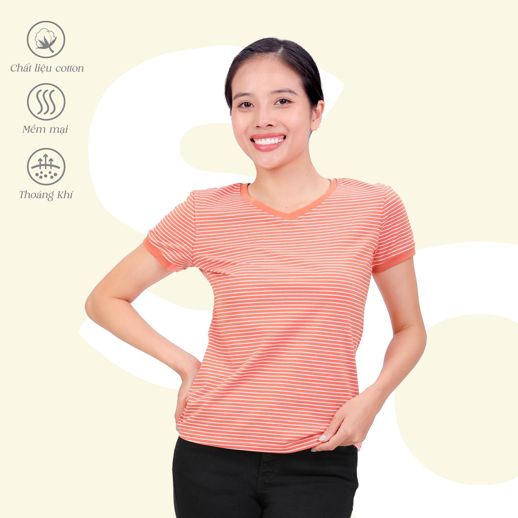Áo thun nữ tay ngắn form suông cổ tim chất cotton siêu mát 020p 0105