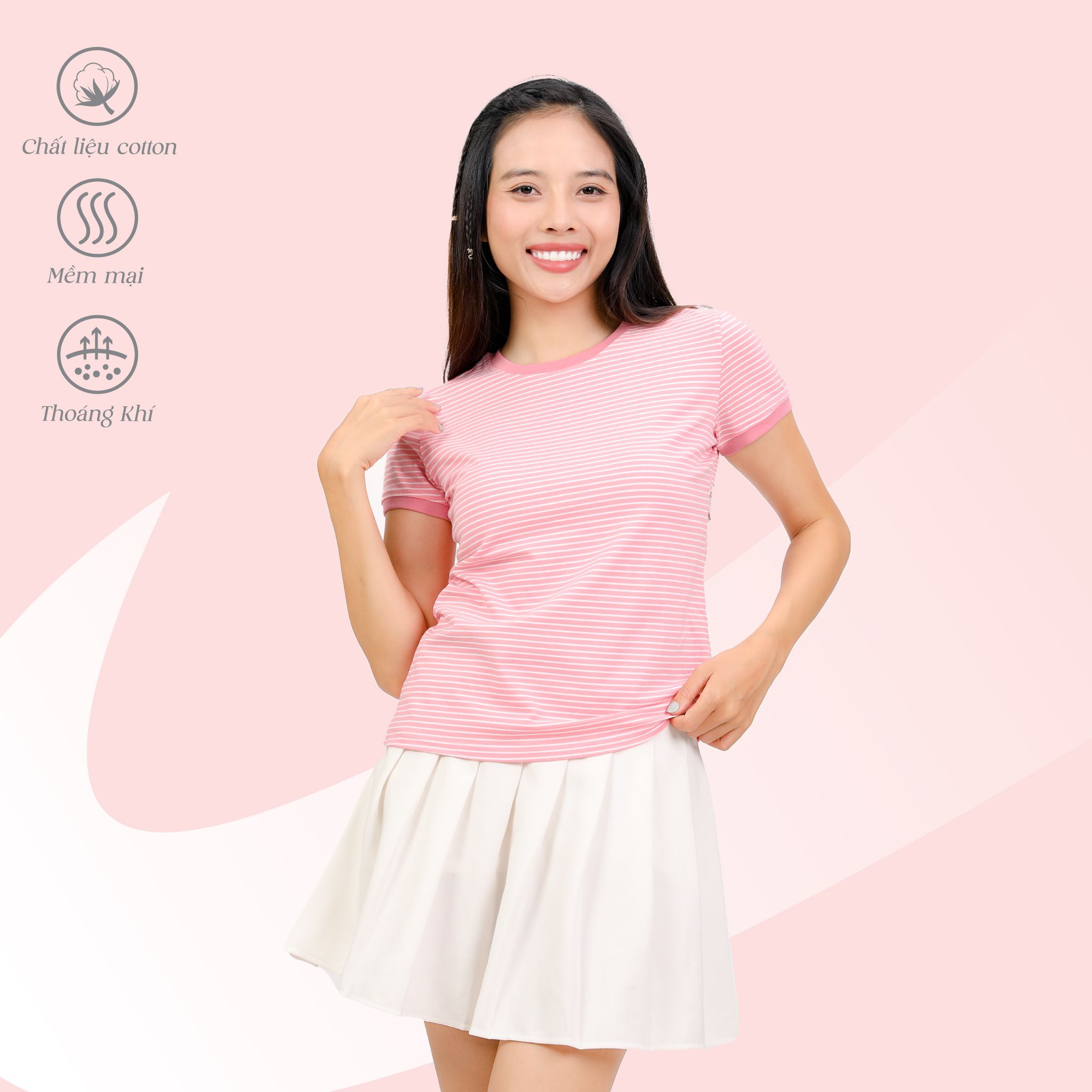Áo thun nữ tay ngắn form suông cổ tròn chất cotton siêu mát 020p 0099