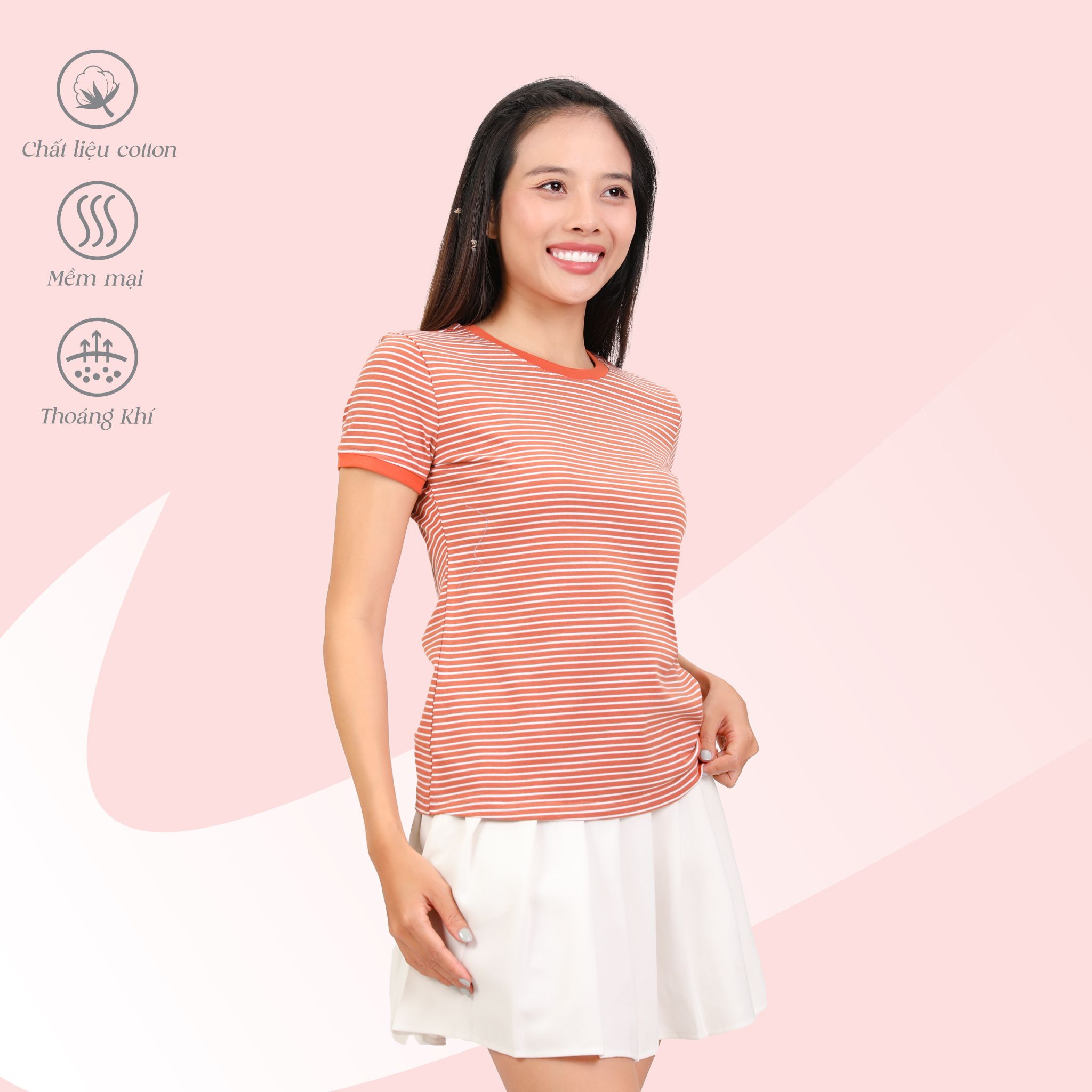 Áo thun nữ tay ngắn form suông cổ tròn chất cotton siêu mát 020p 0099