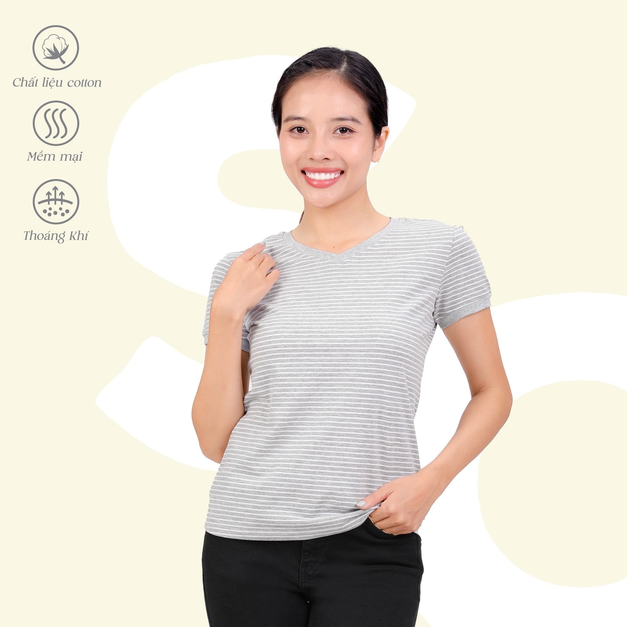 Áo thun nữ tay ngắn form suông cổ tim chất cotton siêu mát 020p 0105