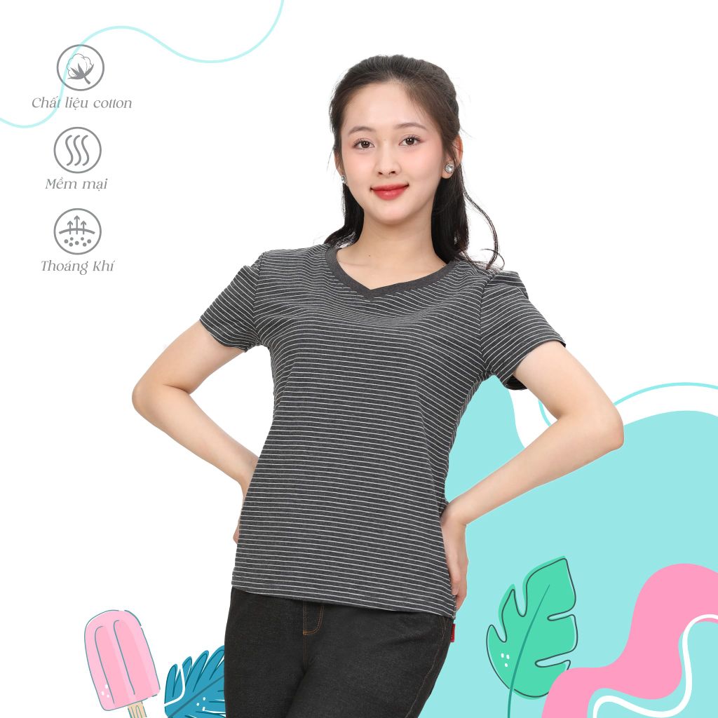 Áo thun tay ngắn form suông cổ tim chất cotton 020p 0097