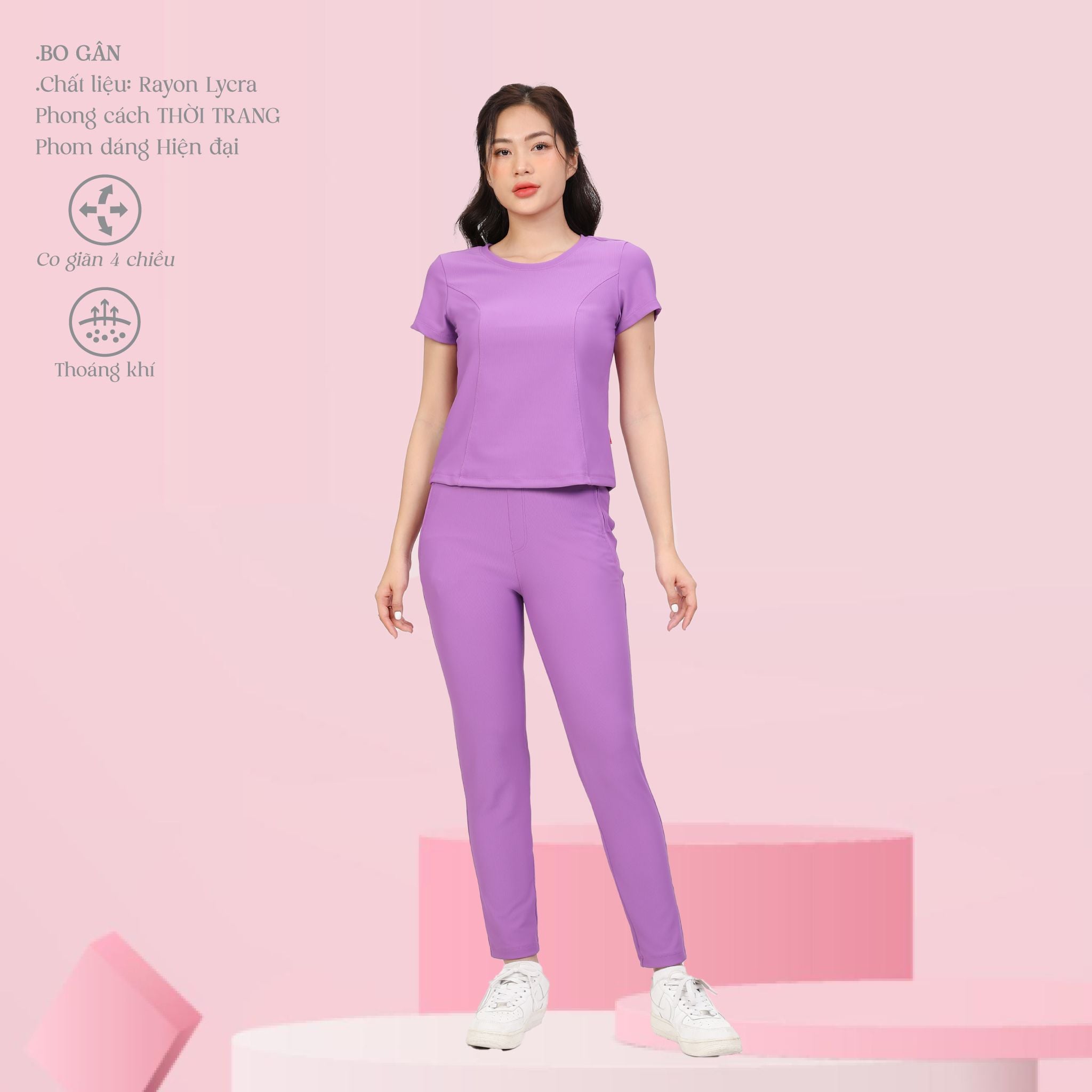 Set đồ bộ nữ kiểu quần dài tay ngắn Cổ Tròn chất Rid Gân 553p 3403