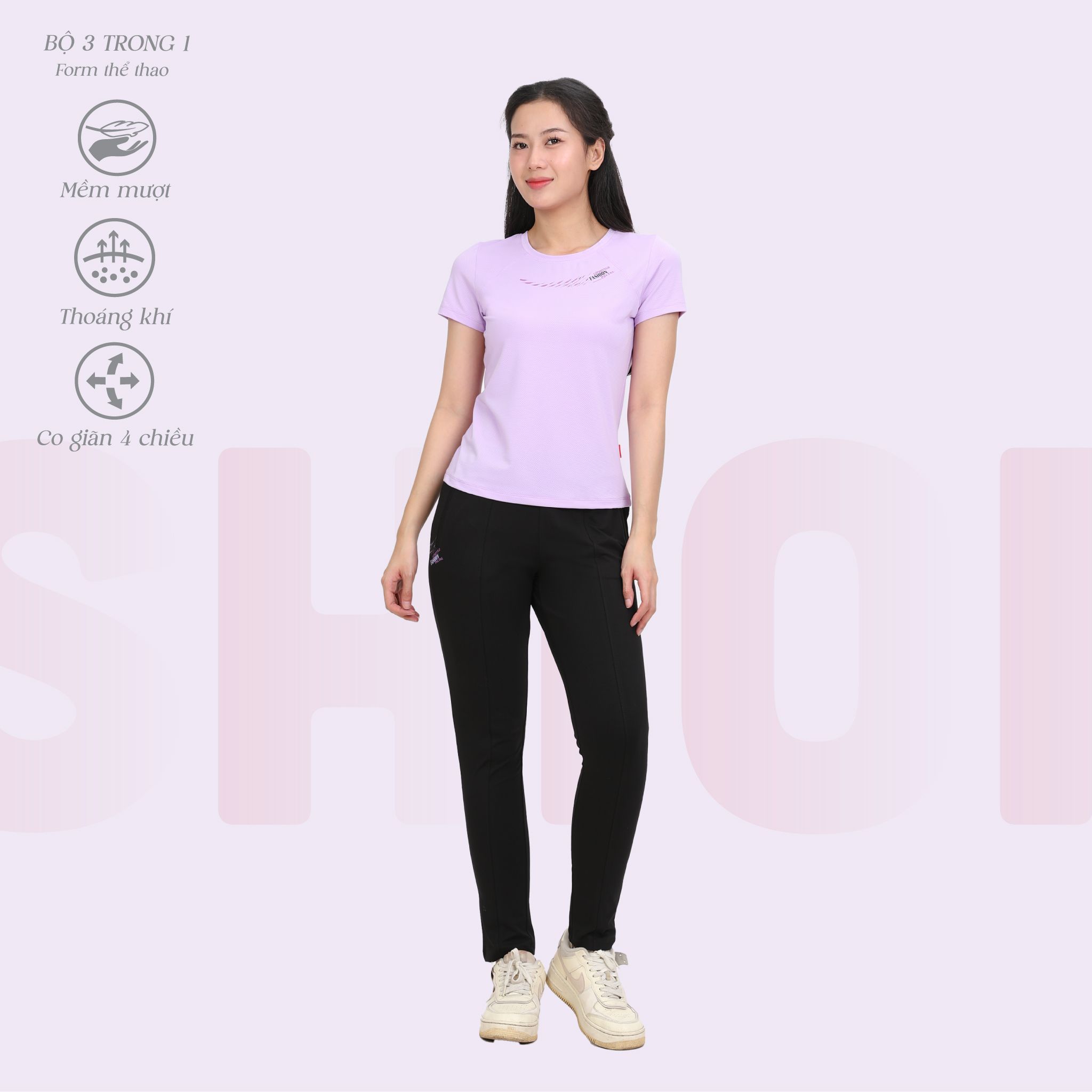 Set đồ bộ nữ kiểu quần dài tay ngắn thể thao 3 trong 1 chất poly thái 313p 3391