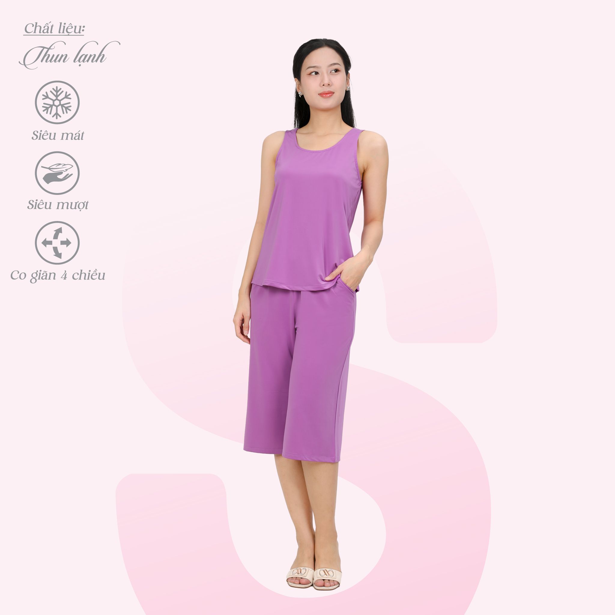 Set đồ bộ nữ kiểu quần lửng Bản chất thun lạnh siêu bền 014p 7041