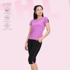 Bộ nữ thể thao tập gym, yoga kiểu quần lửng tay ngắn 3 trong 1 chất melan lưới 344p 4303