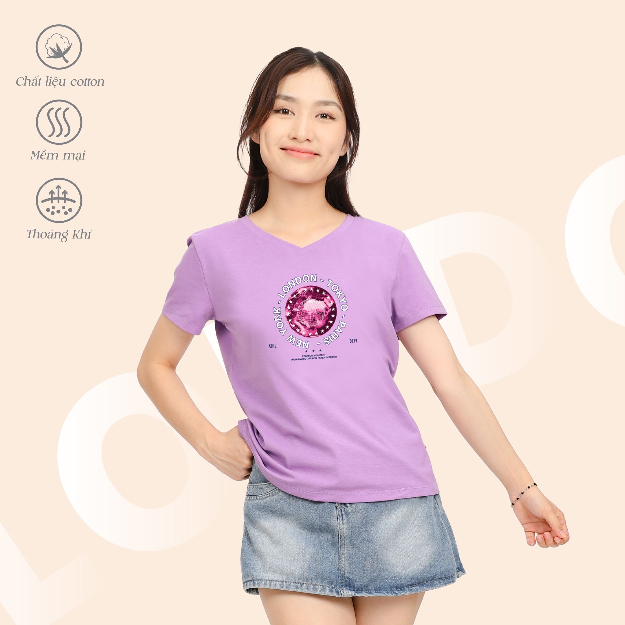 Áo thun nữ tay ngắn Form Suông Cổ Tim chất cotton siêu mát 190p 0324