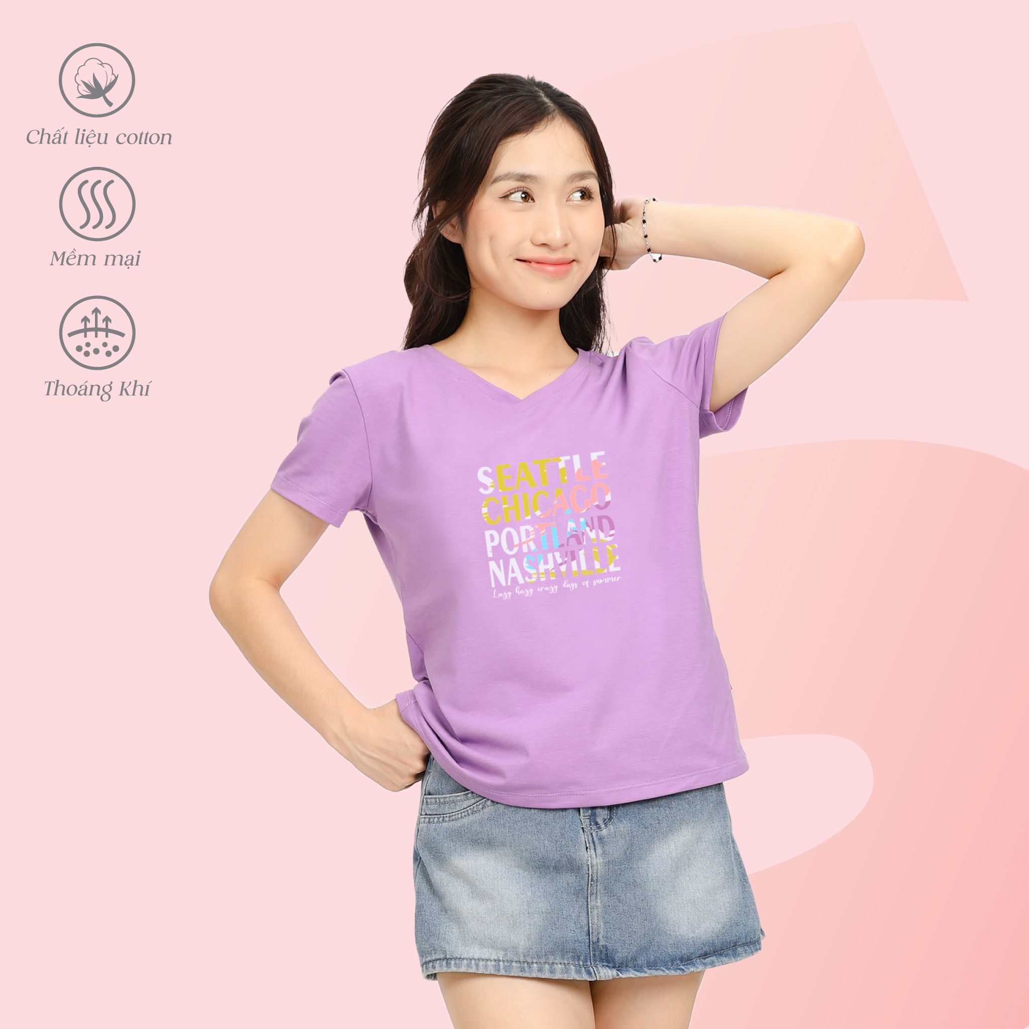Áo thun nữ tay ngắn Form Suông Cổ Tim chất cotton siêu mát 190p 0325
