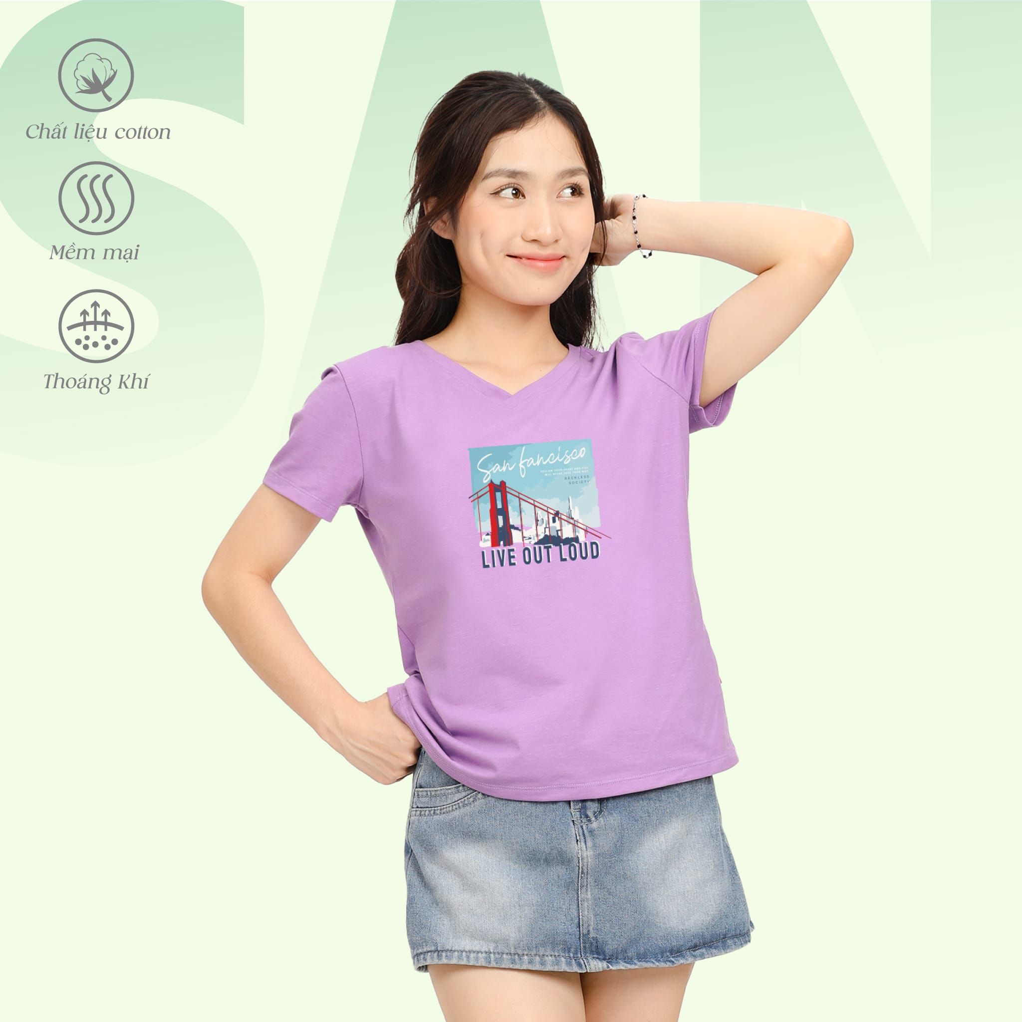 Áo thun nữ form suông cổ tim chất cotton siêu mát 190p 0326