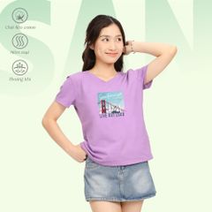 Áo thun nữ form suông cổ tim chất cotton siêu mát 190p 0326