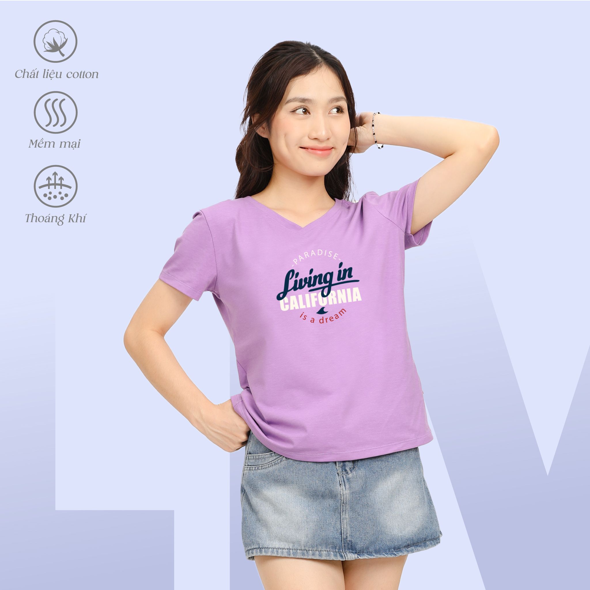 Áo thun nữ form suông cổ tim chất cotton siêu mát 190p 0327