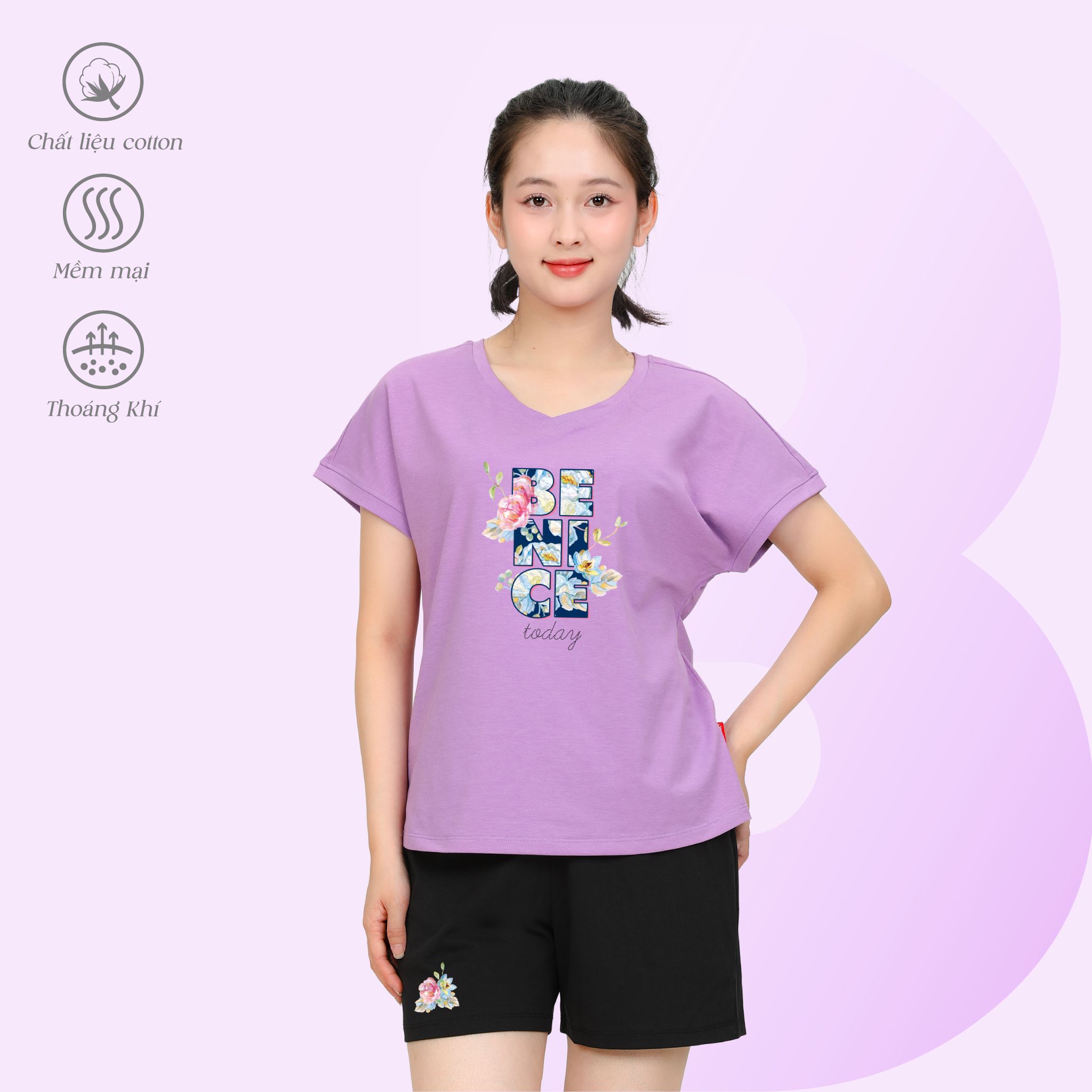 Set đồ bộ nữ kiểu quần đùi tay ngắn chất cotton siêu mát 195p 5227