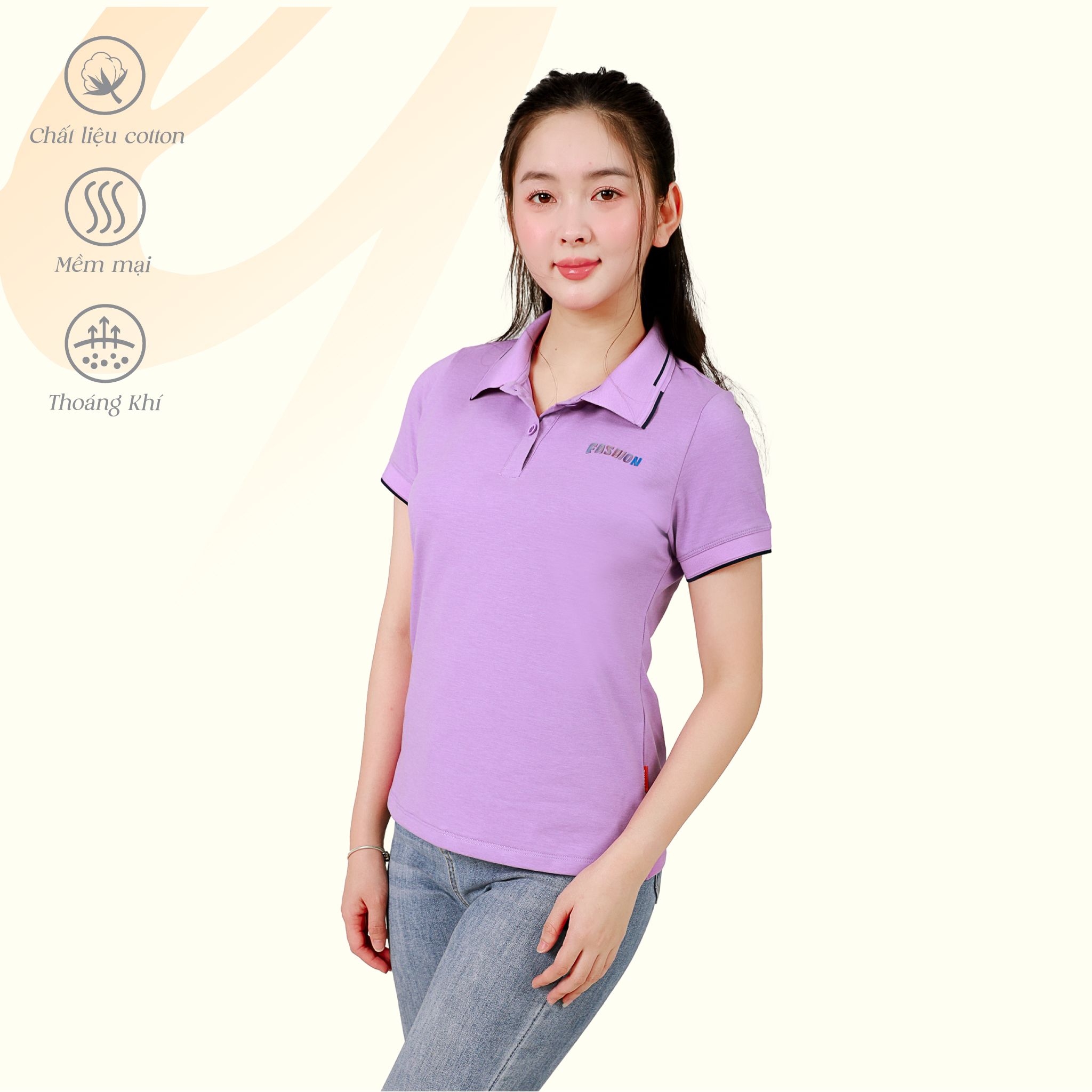 Áo thun nữ tay ngắn cổ polo form suông chất cotton siêu mát 190p 0138