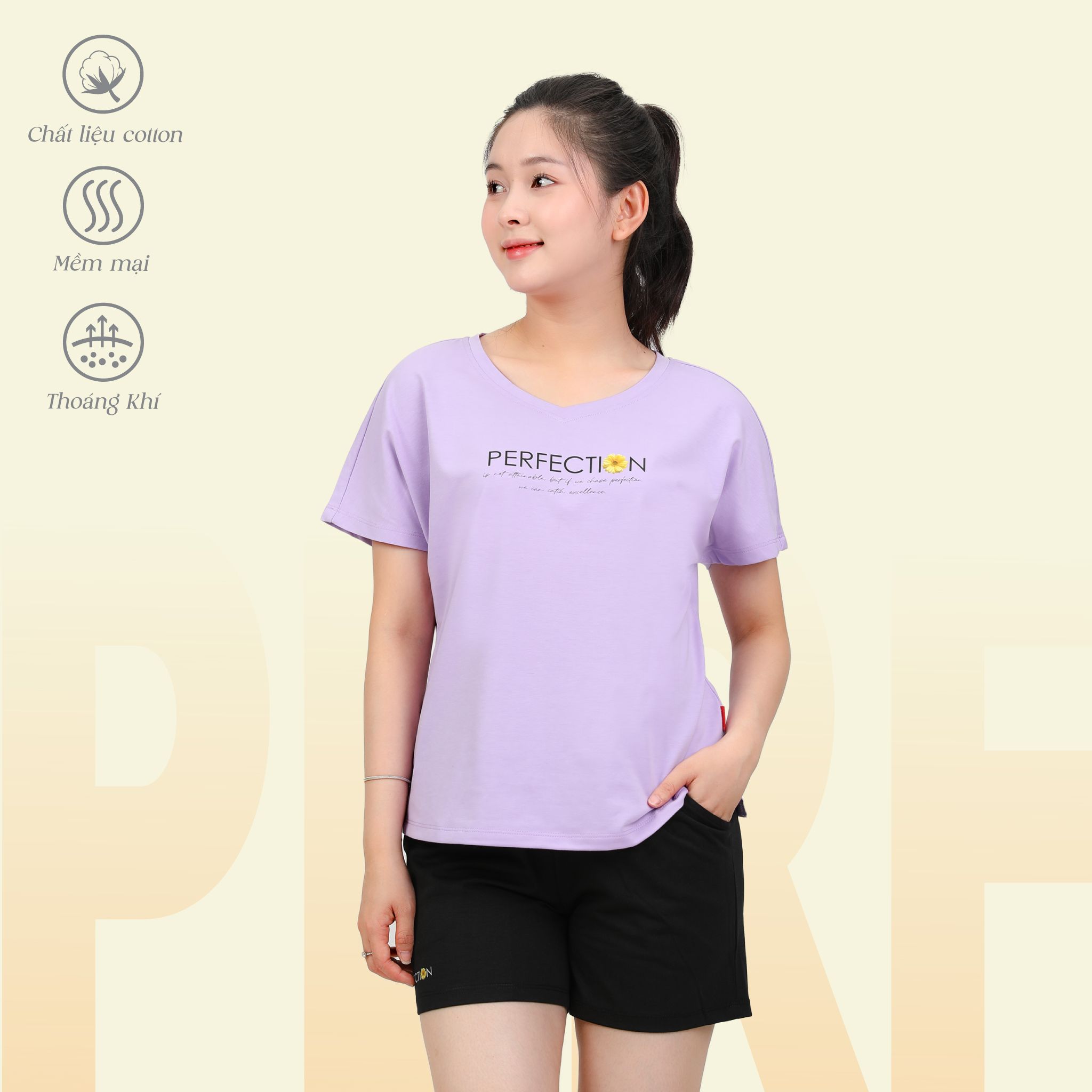 Set đồ bộ nữ kiểu quần đùi tay ngắn chất cotton siêu mát 195p 5217