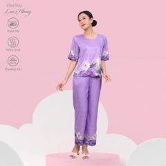 Set đồ bộ nữ kiểu quần dài tay ngắn chất lụa nhung 263p 6058