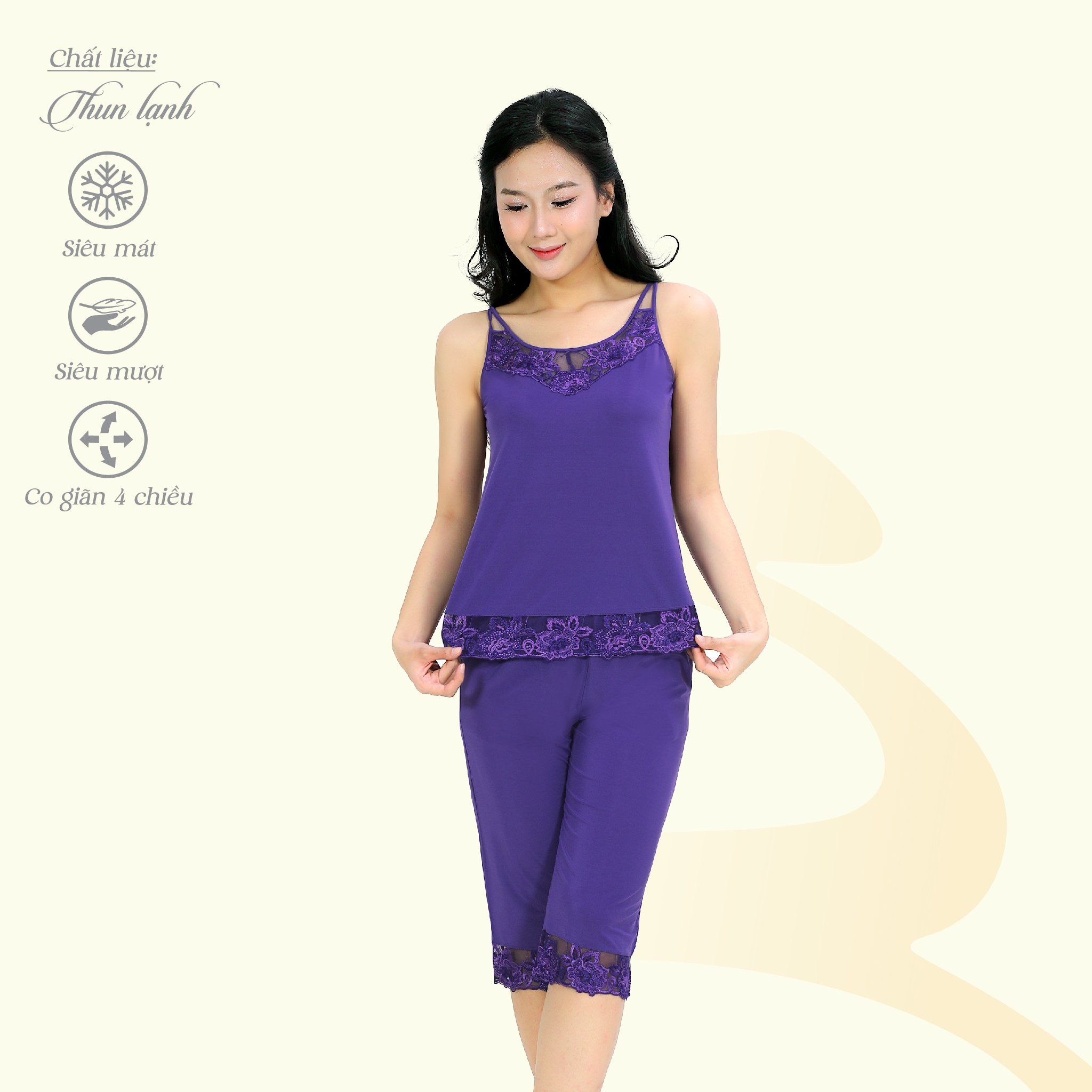 Set đồ bộ nữ kiểu quần lửng Dây chất thun lạnh siêu bền 014p 7039