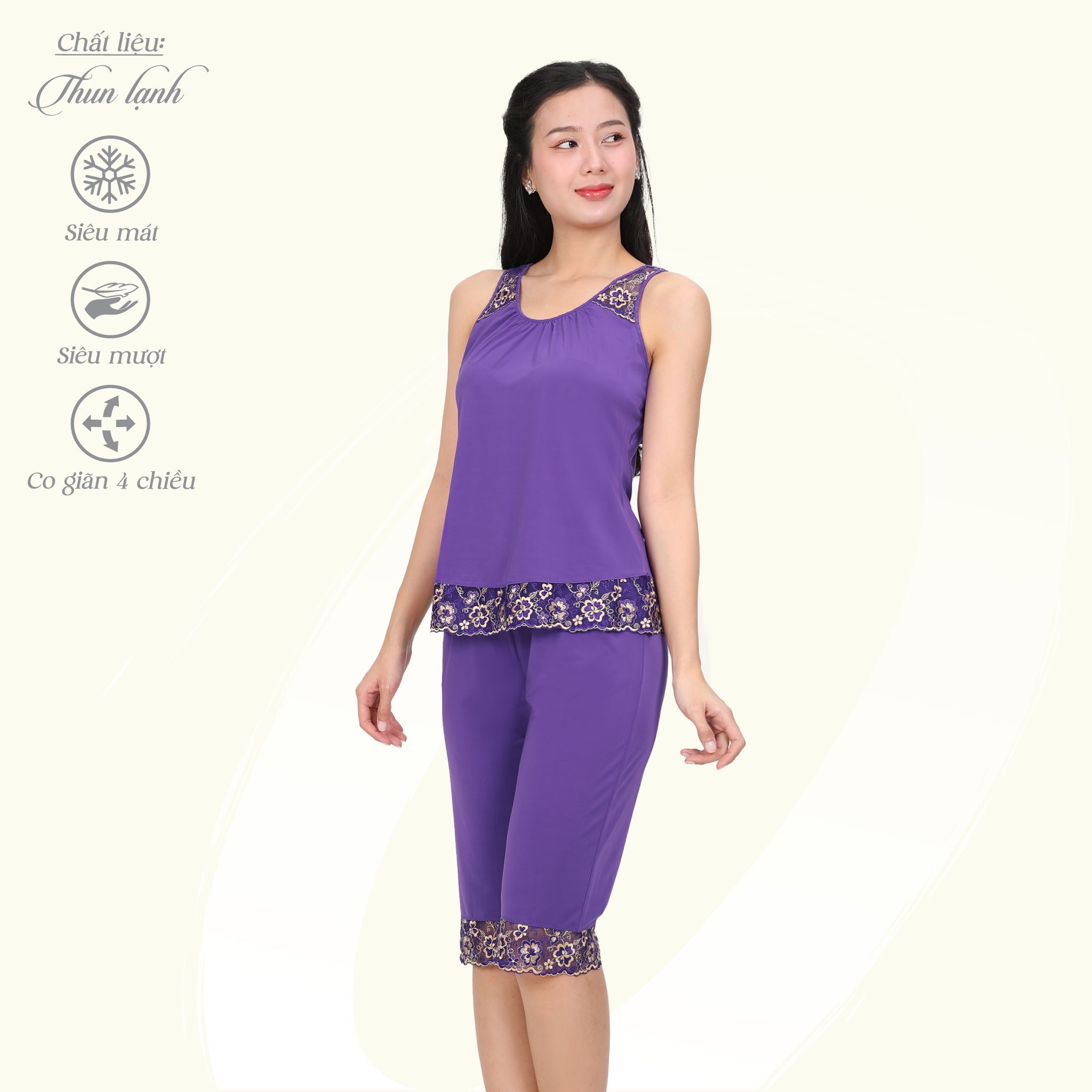 Set đồ bộ nữ kiểu siêu bền kiểu quần lửng không tay chất thun lạnh 014p 7030
