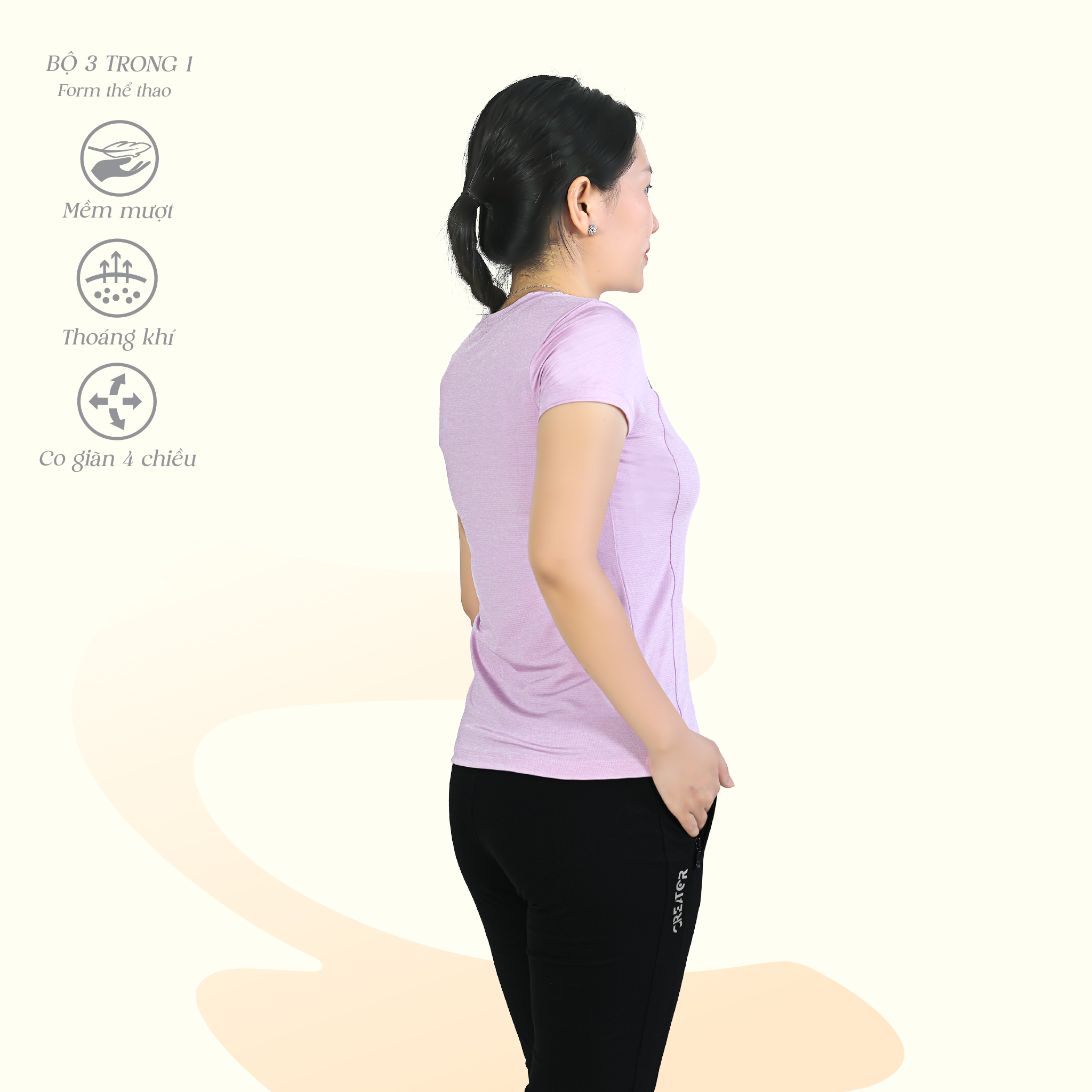 Set đồ bộ nữ kiểu thể thao tập gym, yoga kiểu quần dài tay ngắn chất melan lưới 343p 3410