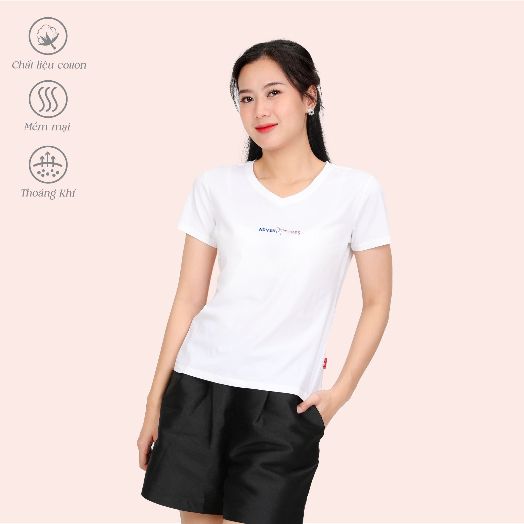 Áo thun nữ tay ngắn cổ tim form suông chất cotton siêu mát 020p 0338