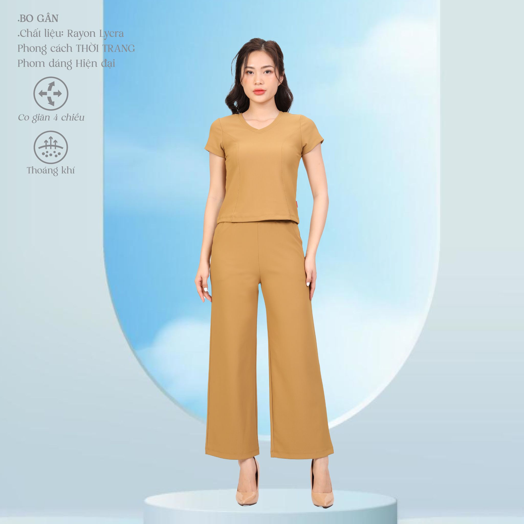 Set đồ bộ nữ kiểu quần dài tay ngắn chất rib Gân 553p 3407