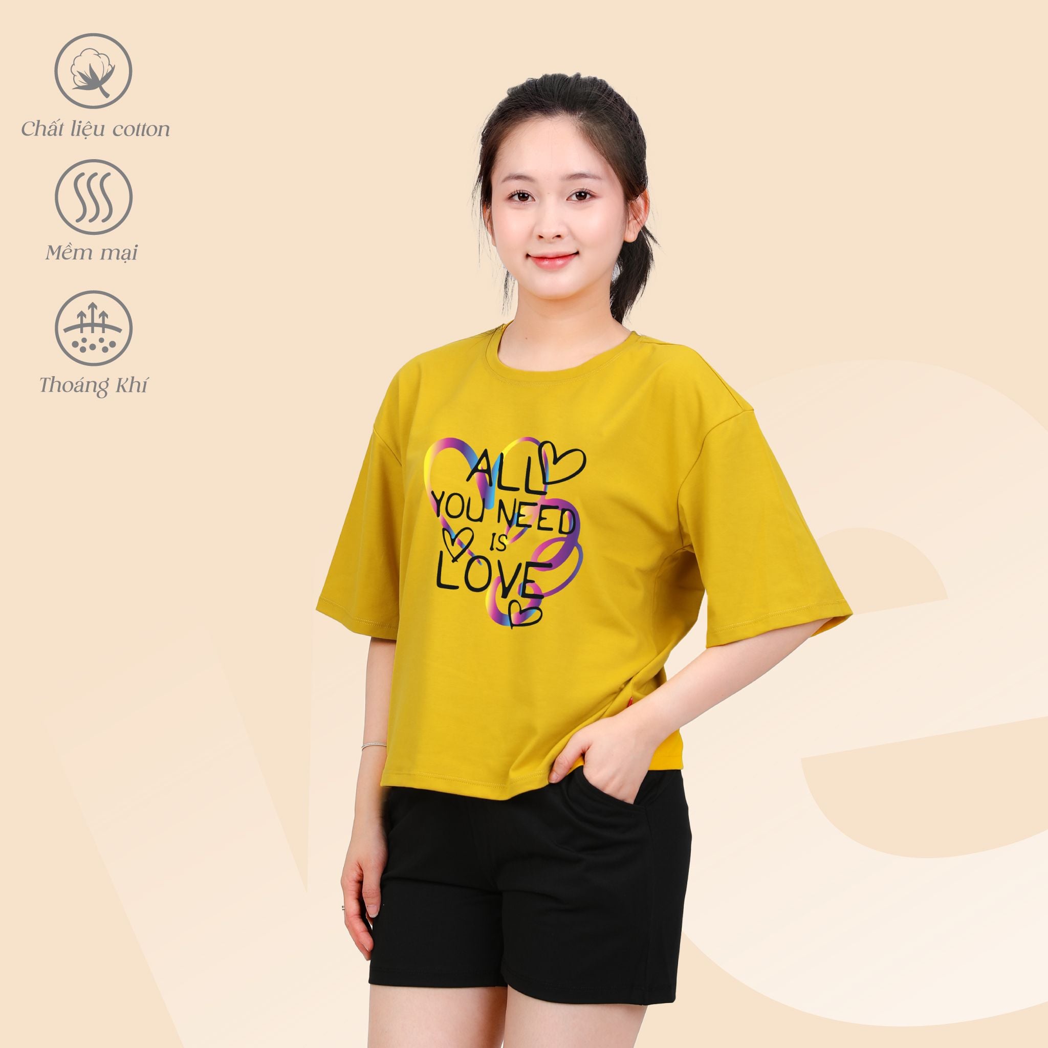 Áo thun nữ tay ngắn chất cotton siêu mát Form Vuông 190p 0329