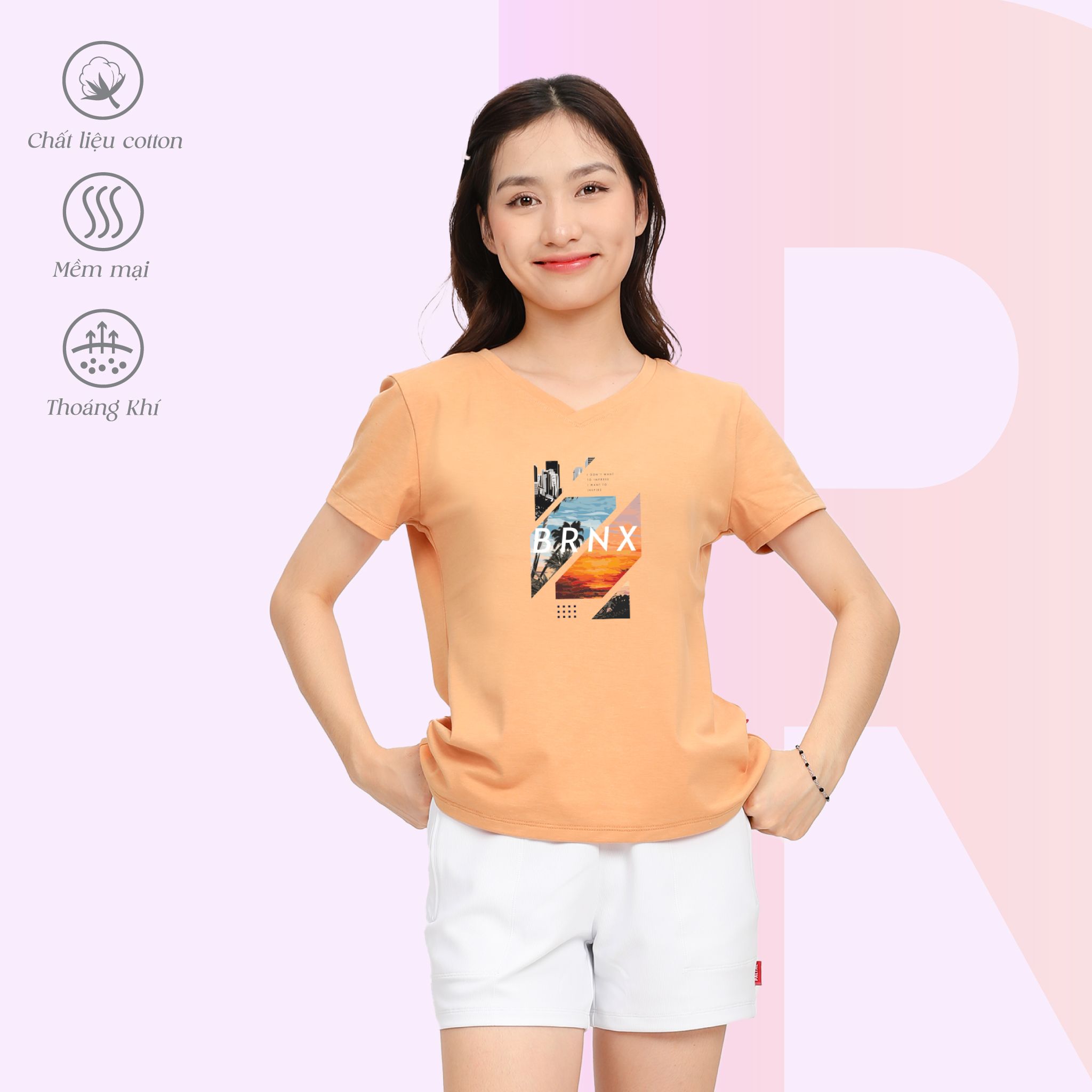 Áo thun nữ tay ngắn Form Suông Cổ Tim chất cotton siêu mát 190p 0323