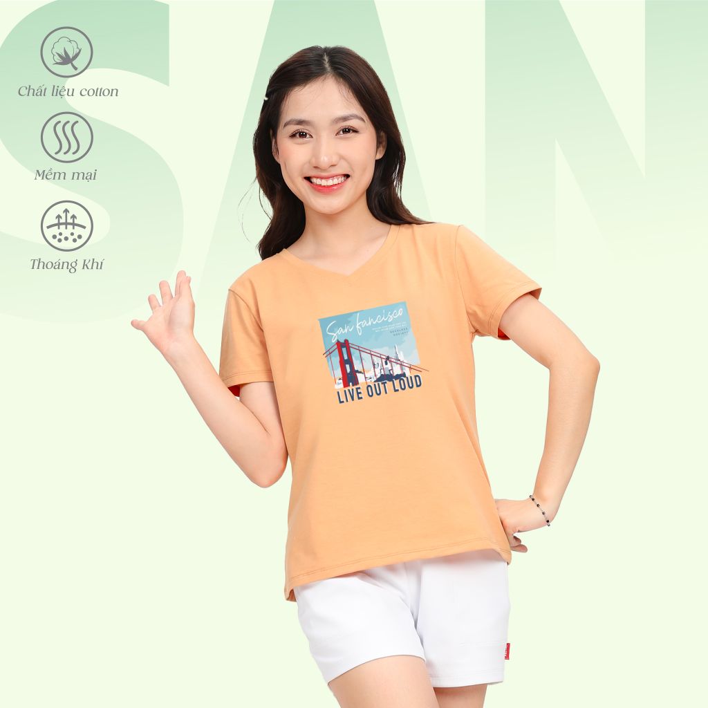 Áo thun nữ form suông cổ tim chất liệu Cotton cao cấp 190p 0326