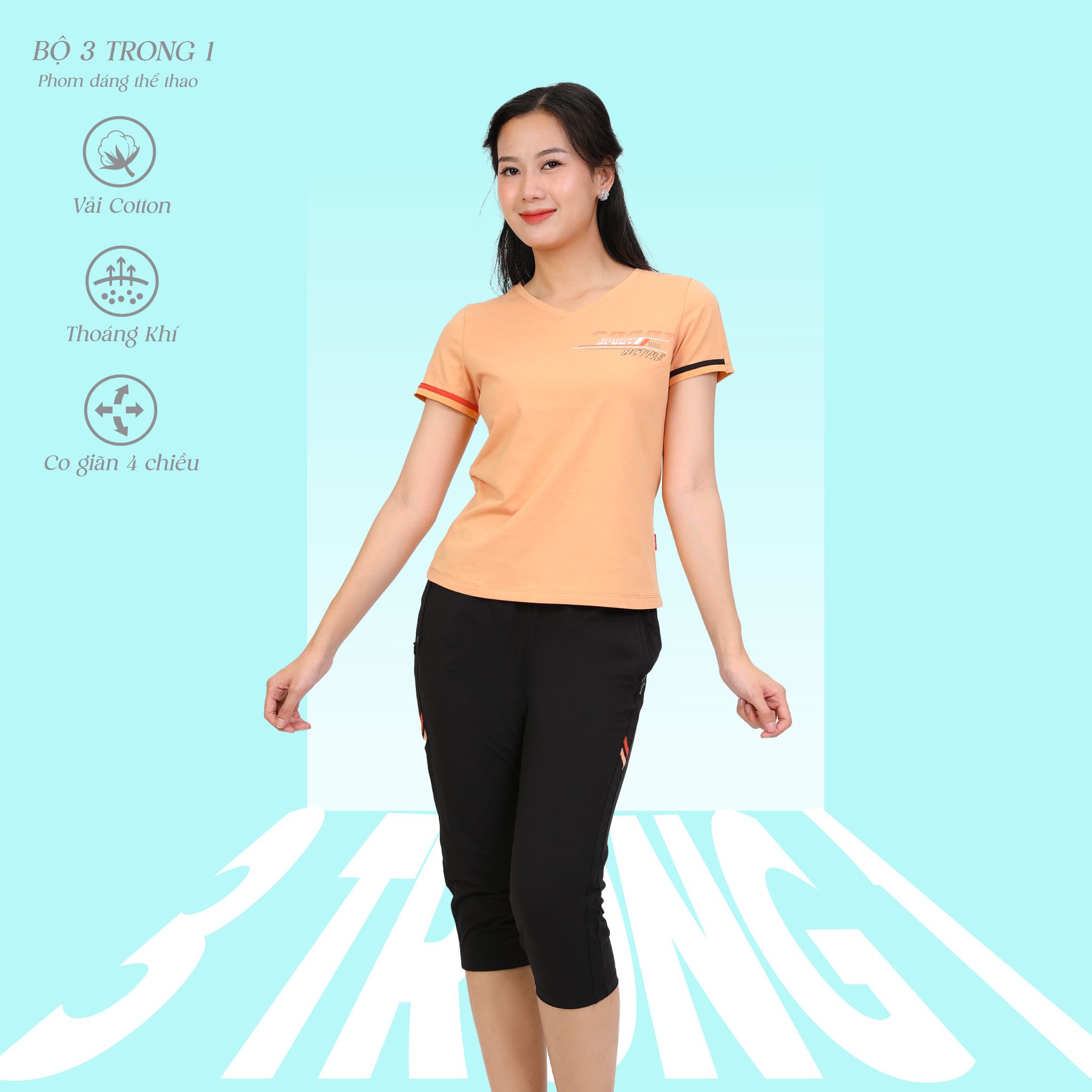 Set đồ bộ nữ kiểu quần lửng tay ngắn chất cotton melan mát 194p 4300