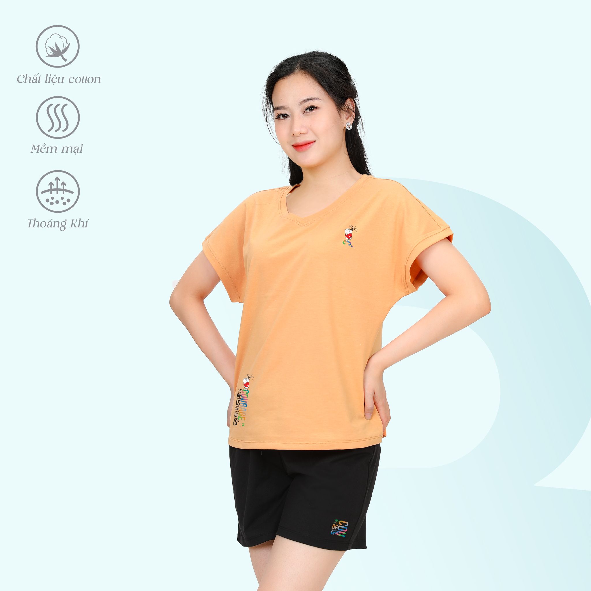 Set đồ bộ nữ kiểu quần đùi tay ngắn chất cotton siêu mát 195p 5236