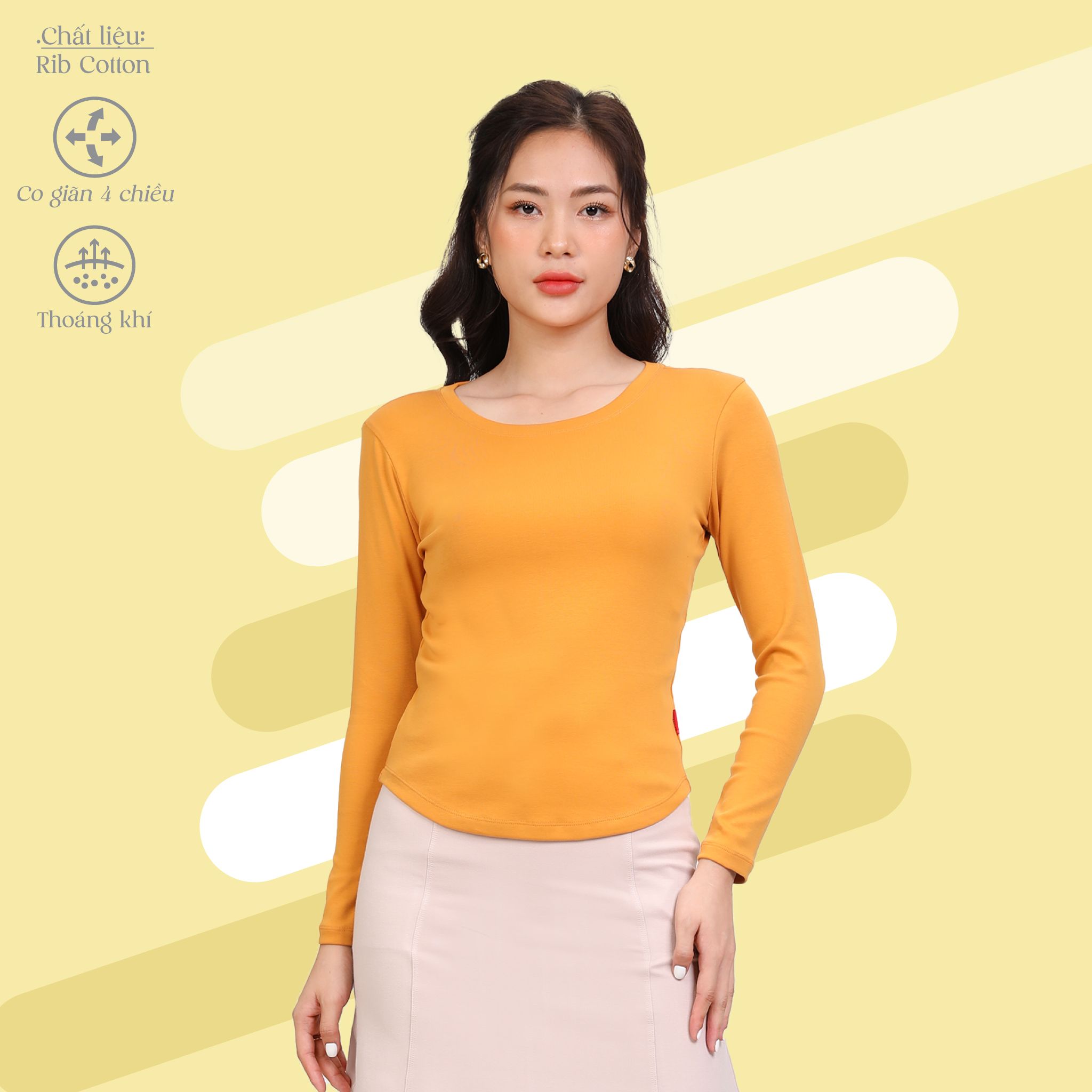 Áo thun nữ tay dài form suông cổ tròn chất rib chất cotton siêu mát 220p 0272