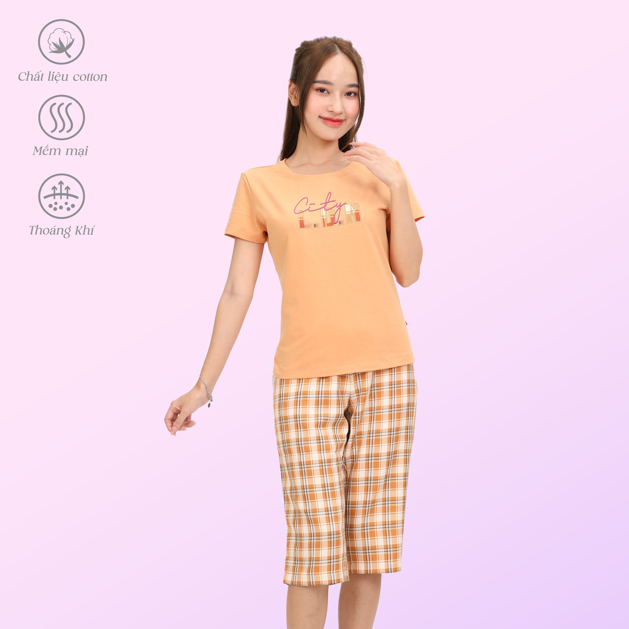 Set đồ bộ nữ kiểu thể thao kiểu quần lửng tay ngắn chất cotton siêu mát 024p 4305