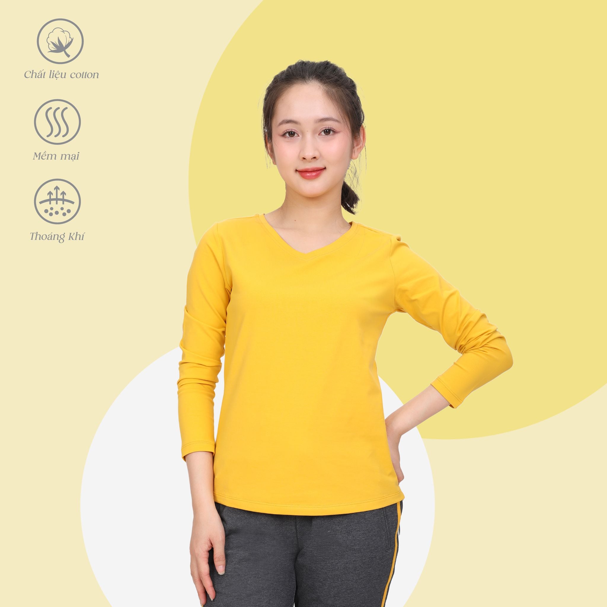 Áo thun nữ tay dài Cổ Tim chất cotton siêu mát 020p 0264