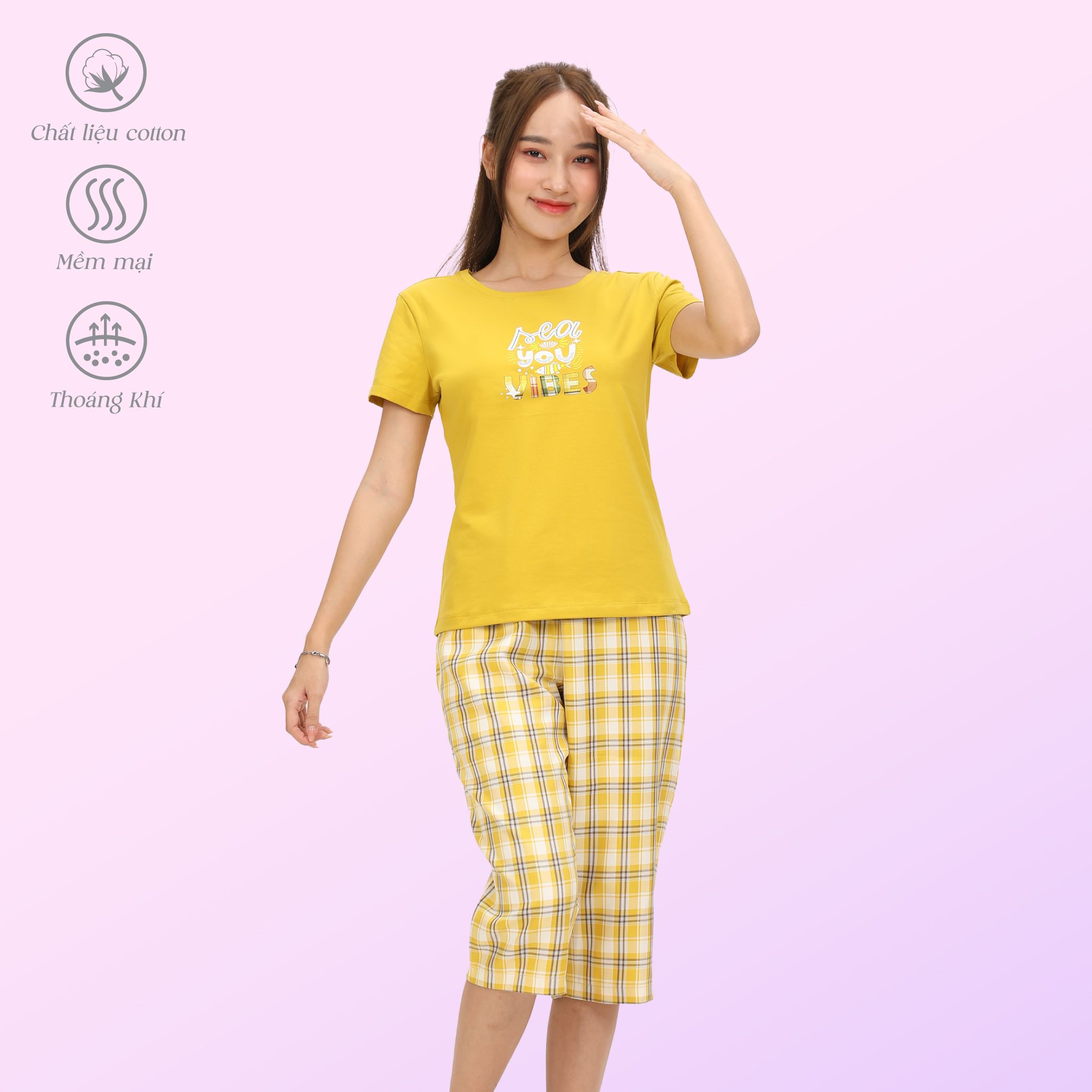 Set đồ bộ nữ kiểu thể thao kiểu quần lửng tay ngắn chất cotton siêu mát 024p 4305