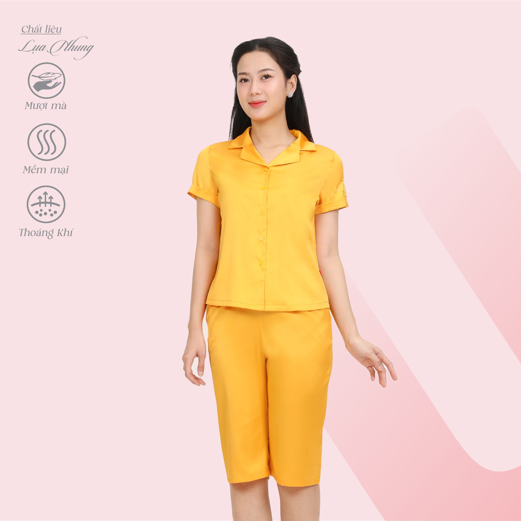 Set đồ bộ nữ kiểu quần lửng tay ngắn chất lụa nhung 264p 4315