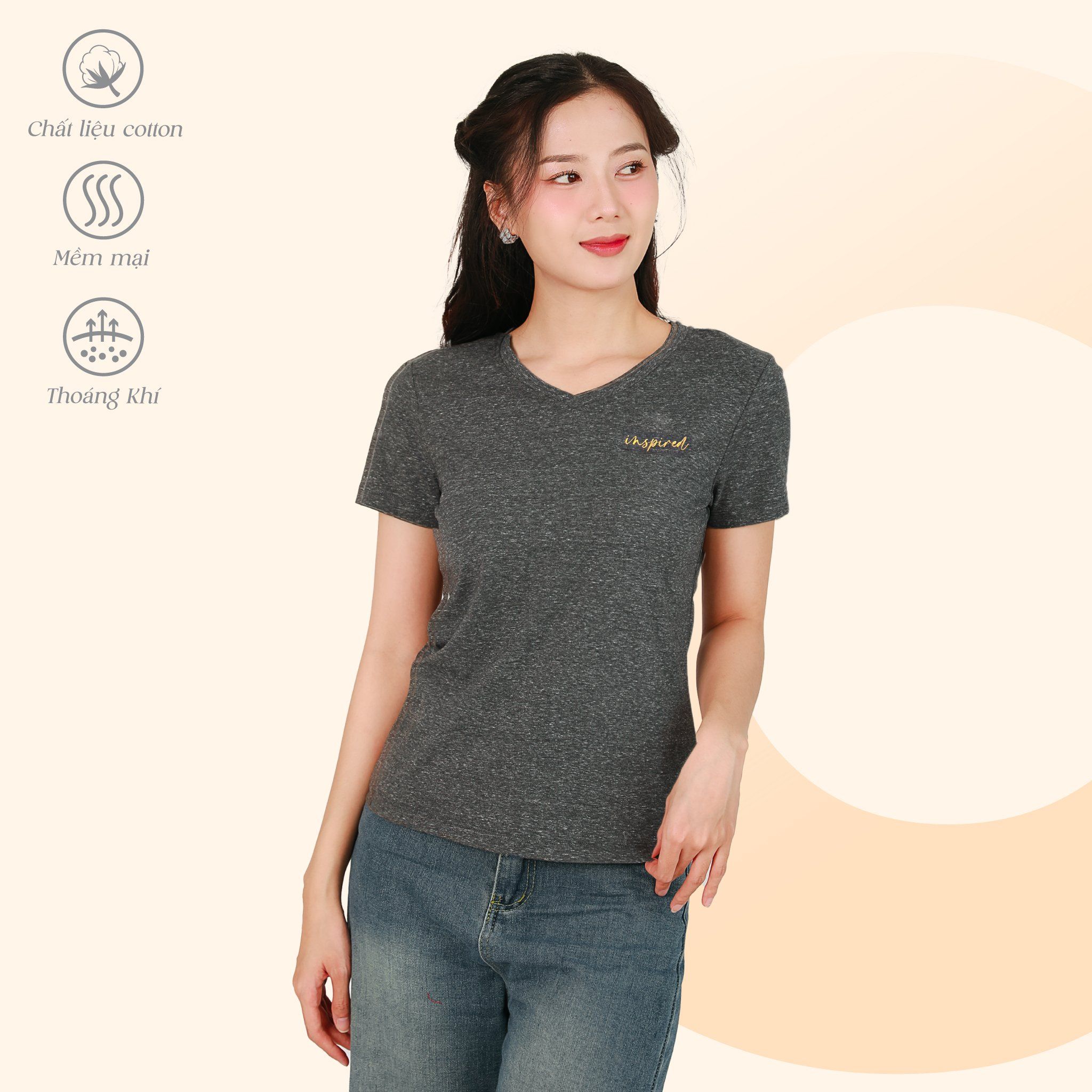 Áo thun nữ form suông cổ tim tay ngắn chất cotton siêu mát 190p 0358