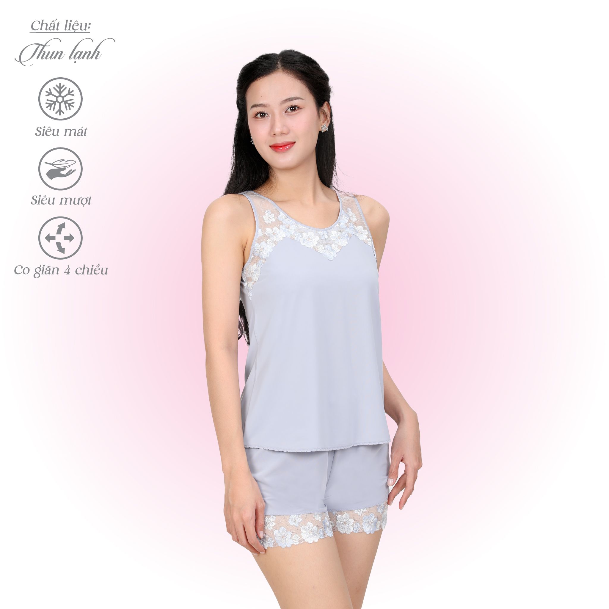 Set đồ bộ nữ kiểu quần đùi không tay chất thun lạnh siêu bền 015p 5071