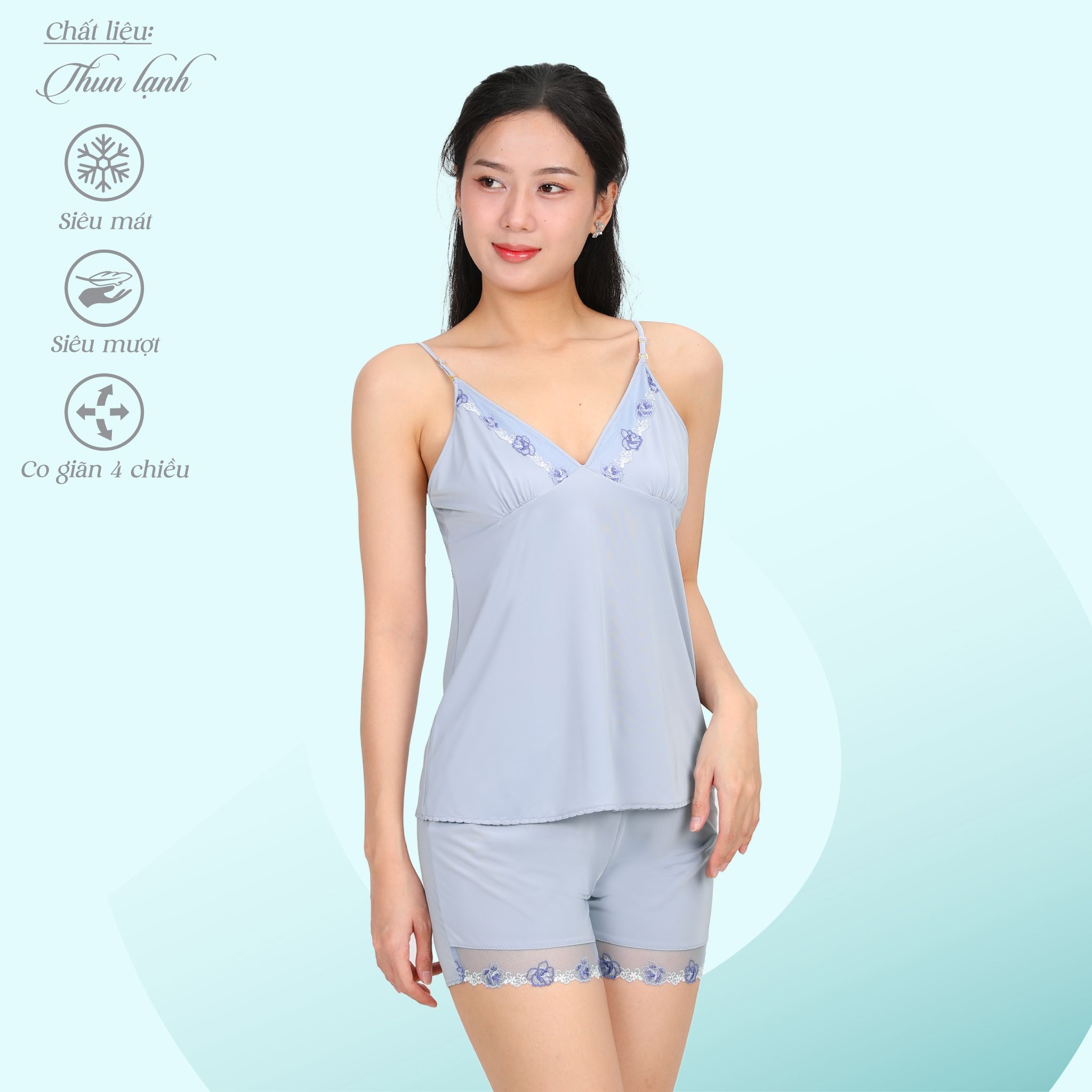 Set đồ bộ nữ kiểu quần đùi Dây chất thun lạnh siêu bền 015p 2137
