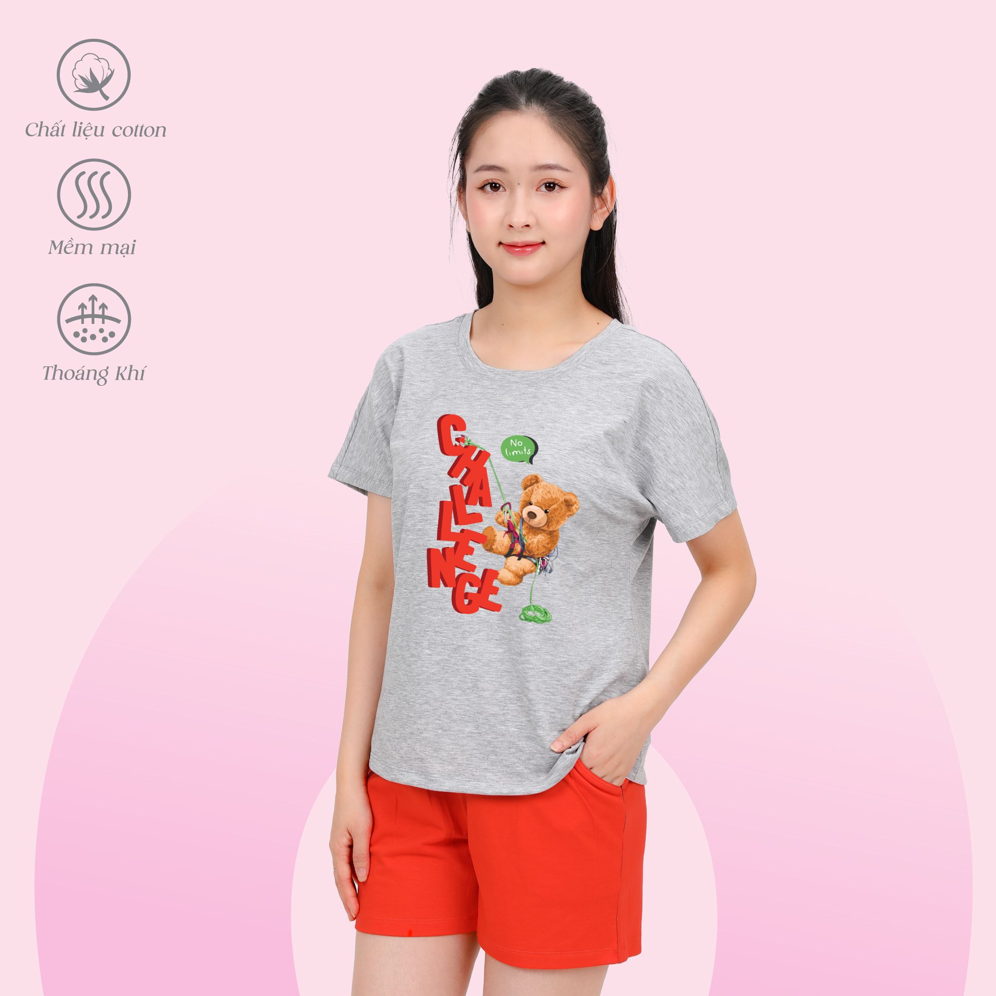 Set đồ bộ nữ kiểu quần đùi tay ngắn chất cotton siêu mát 195p 2036