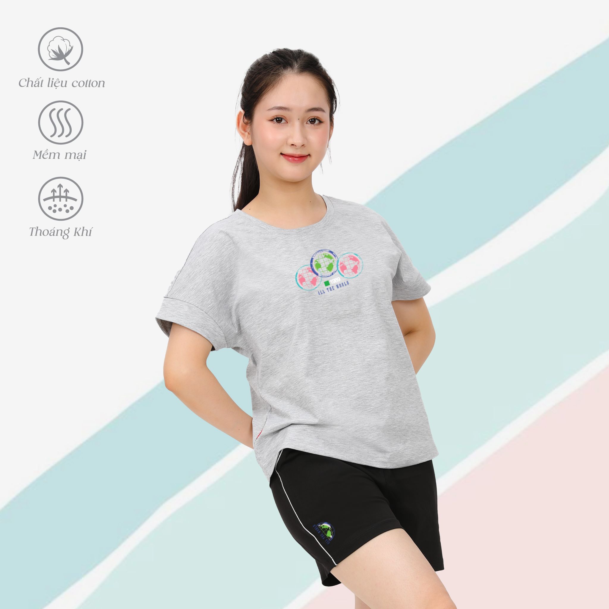 Set đồ bộ nữ kiểu quần đùi tay ngắn chất cotton siêu mát 195p 5209