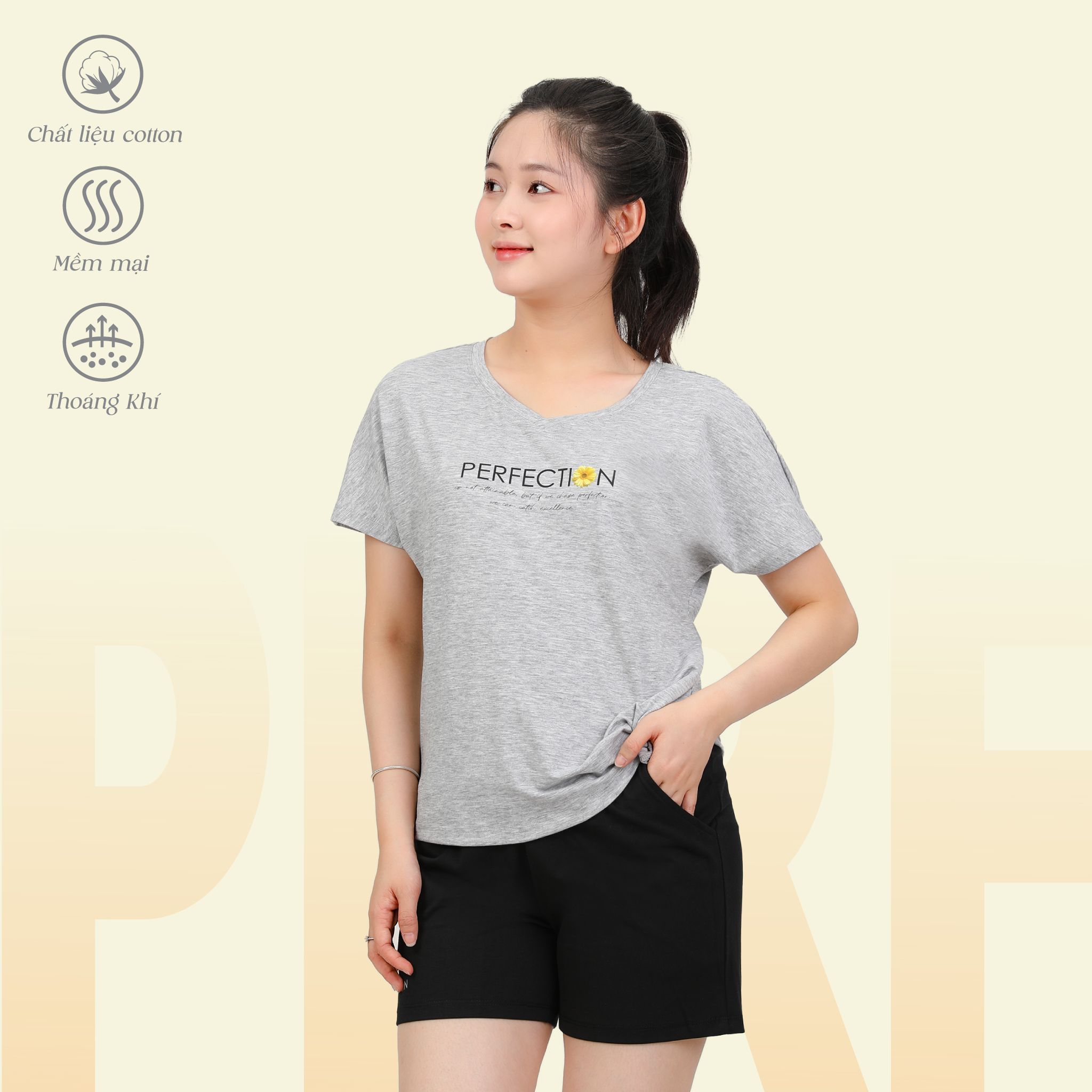 Set đồ bộ nữ kiểu quần đùi tay ngắn chất cotton siêu mát 195p 5217