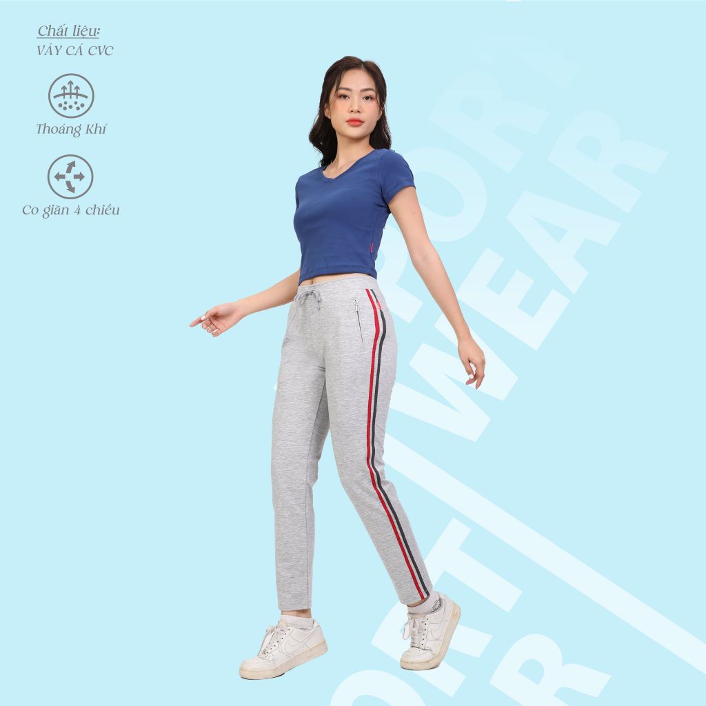 Quần thể thao nữ ống dài thun chất vảy cá cotton cvc mát 408p 8070