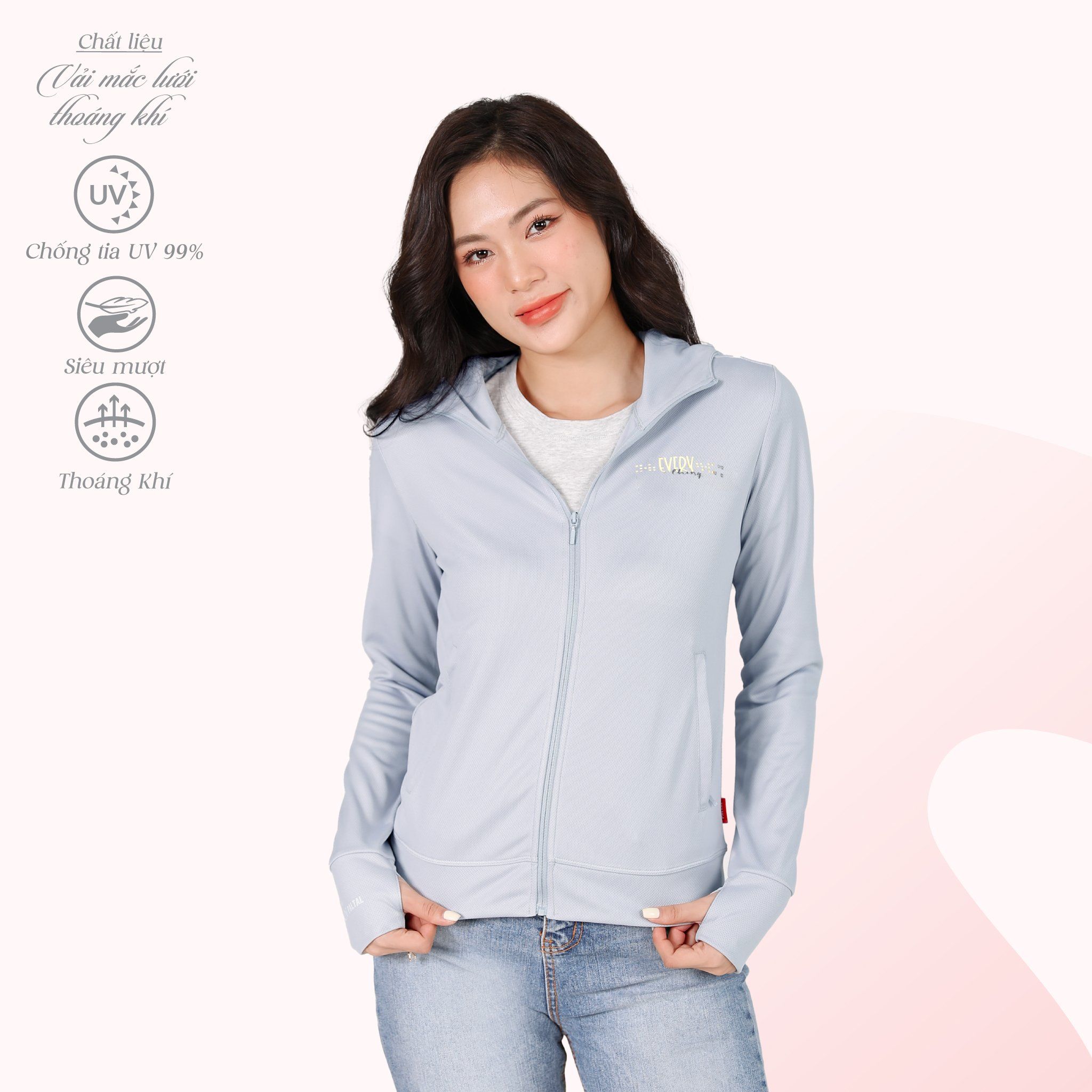 Áo khoác nữ chống nắng, chống UV chất poly mắc lưới siêu thoáng khí 311p 1317