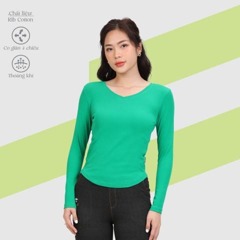 Áo thun nữ tay dài  Cổ Tiim chất Rip chất cotton siêu mát 220p 0273