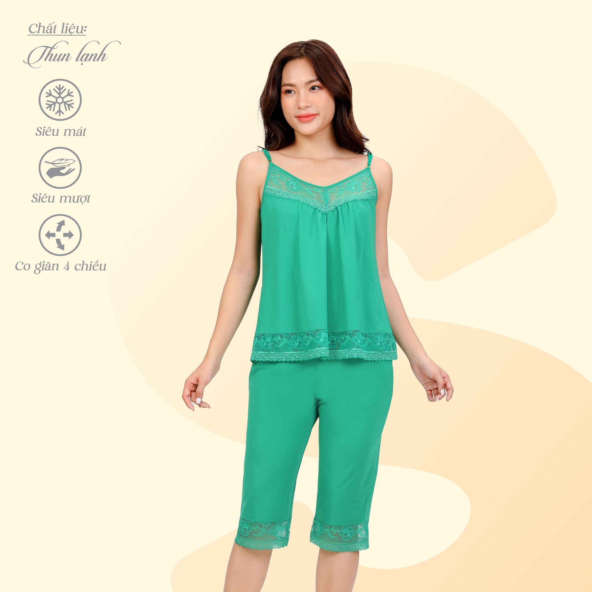 Set đồ bộ nữ kiểu quần lửng dây chất thun lạnh siêu bền 014p 7014